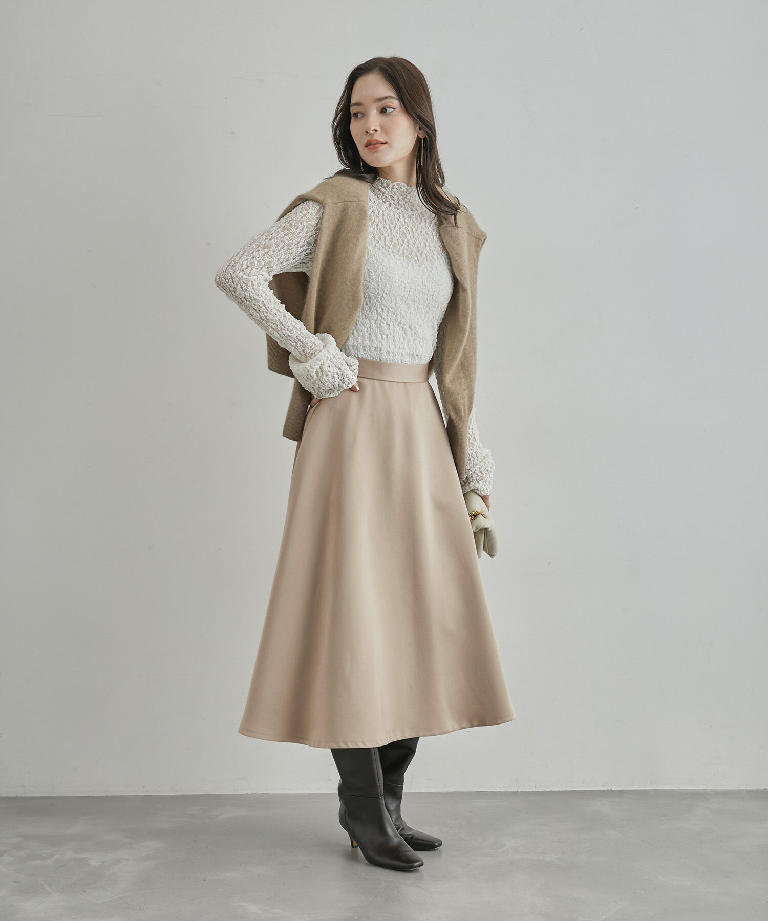 ROPE「サテンフレアスカート（無地/花柄）」|スカート|