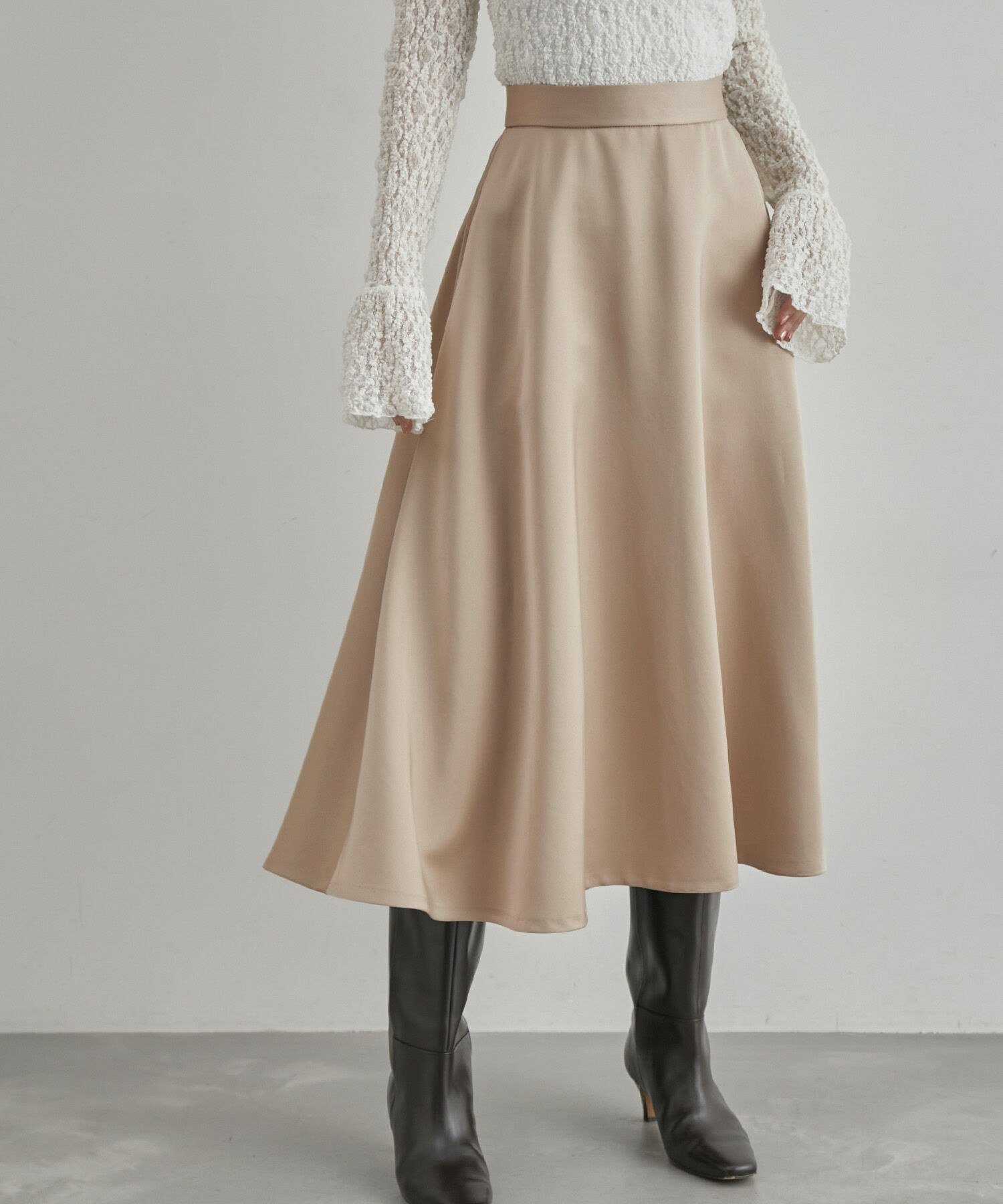 ROPE「サテンフレアスカート（無地/花柄）」|スカート|