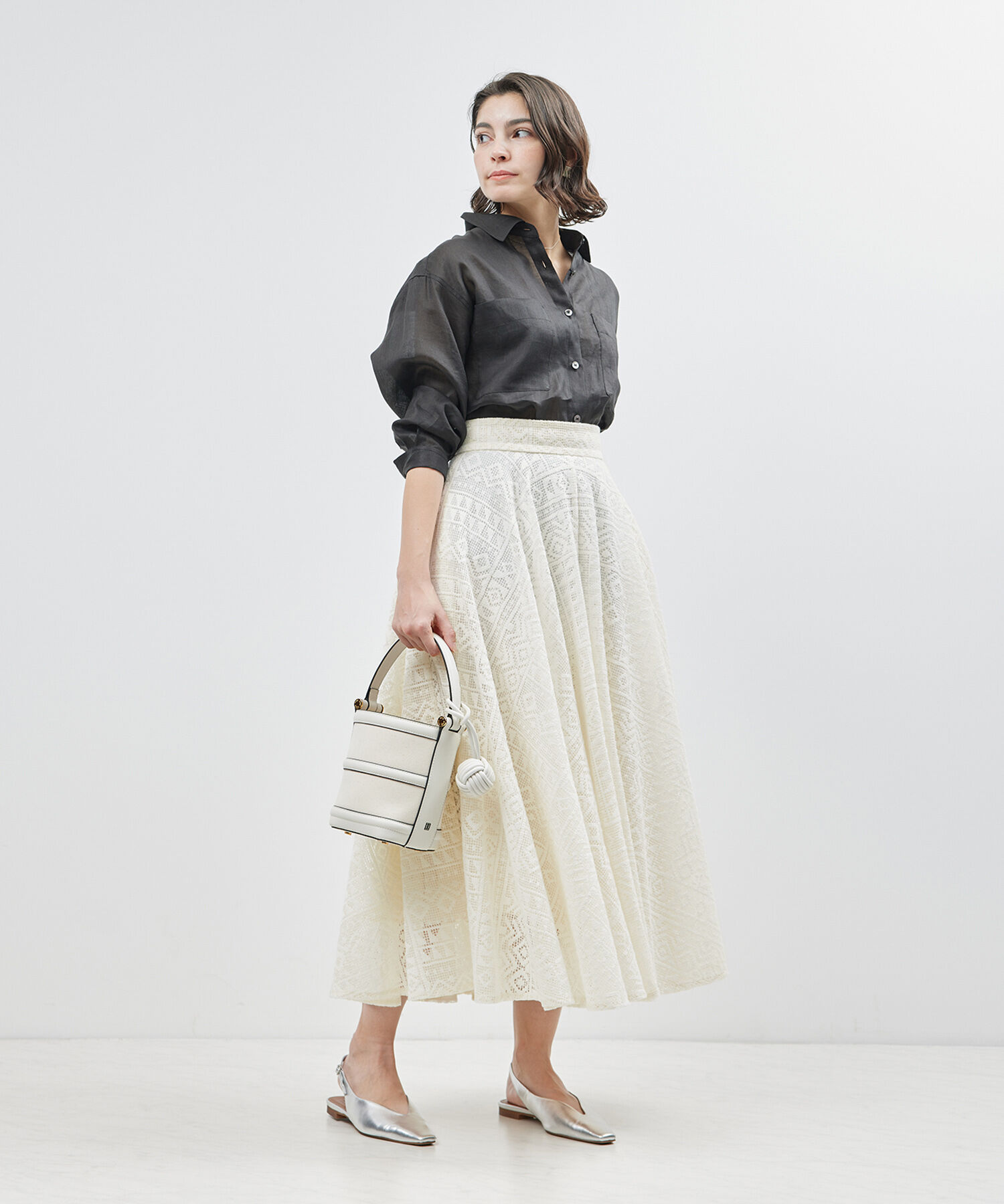 ROPE「ジオメトリックレースフレアスカート【セットアップ対応】【雑誌掲載】【メディア掲載】」|スカート|