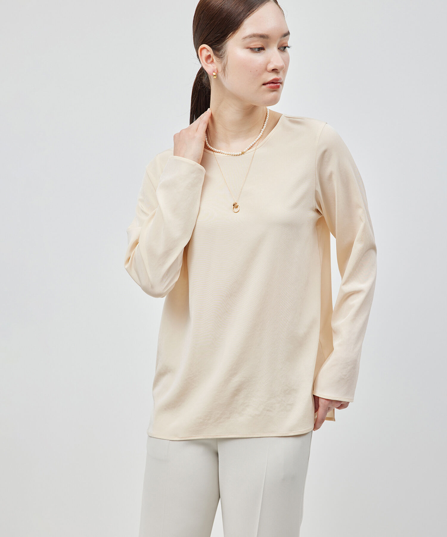 ROPE「シルクライクサテン長袖Tシャツ」|Tシャツ・カットソー|ピンク系(65)