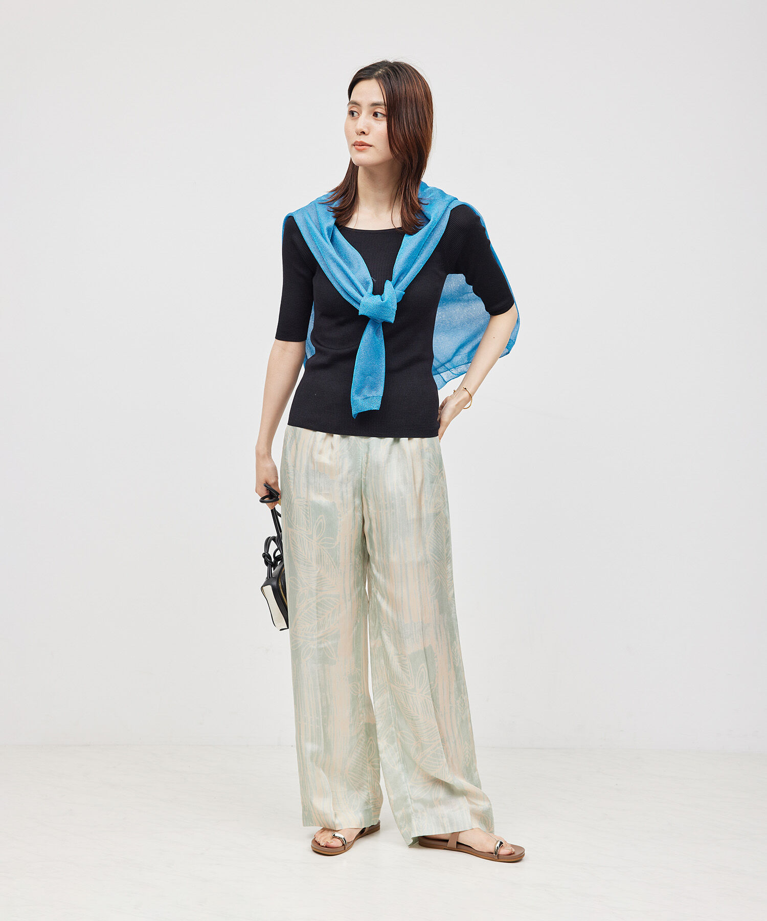 ROPE「【洗える】シルク100％ 5分袖リブトップス/スキンニット」|Tシャツ・カットソー|