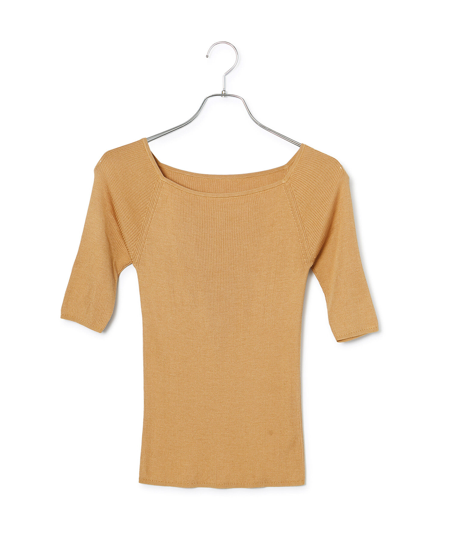 ROPE「【洗える】シルク100％ 5分袖リブトップス/スキンニット」|Tシャツ・カットソー|