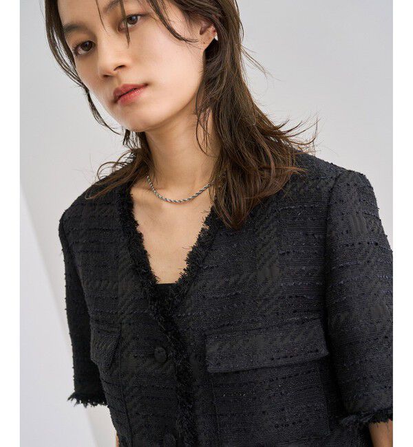 ROPE「サマーツイードハーフスリーブジャケット」|ノーカラージャケット|