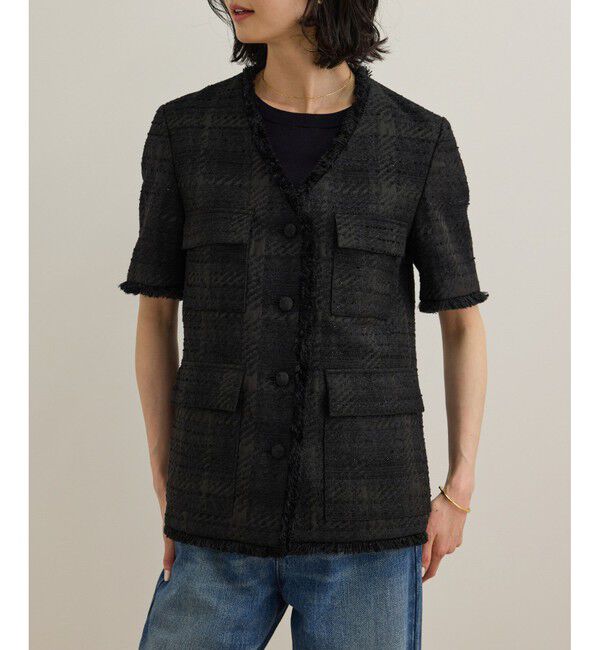 ROPE「サマーツイードハーフスリーブジャケット」|ノーカラージャケット|