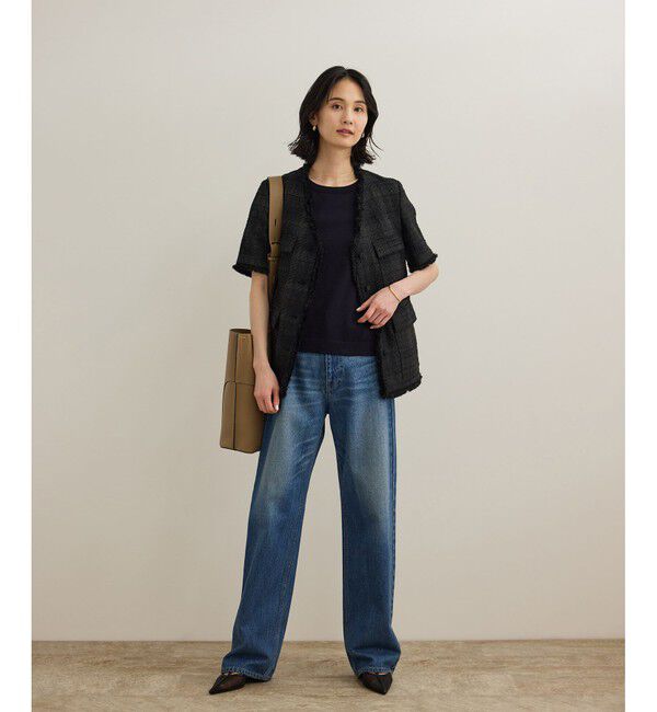 ROPE「サマーツイードハーフスリーブジャケット」|ノーカラージャケット|