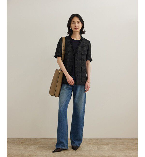 ROPE「サマーツイードハーフスリーブジャケット」|ノーカラージャケット|