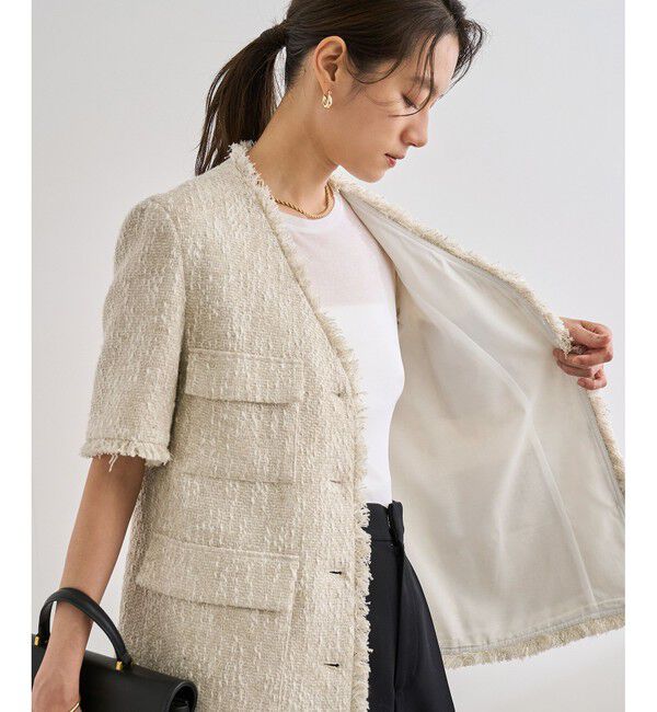 ROPE「サマーツイードハーフスリーブジャケット」|ノーカラージャケット|