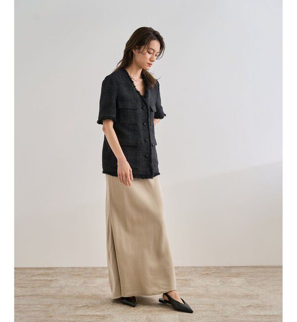 ROPE「サマーツイードハーフスリーブジャケット」|ノーカラージャケット|