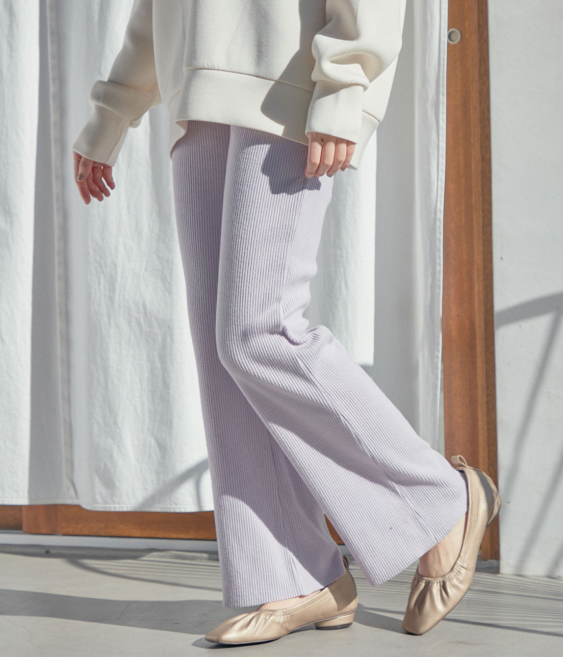 VIS「カットフレアリブパンツ」|その他|ラベンダー(52)