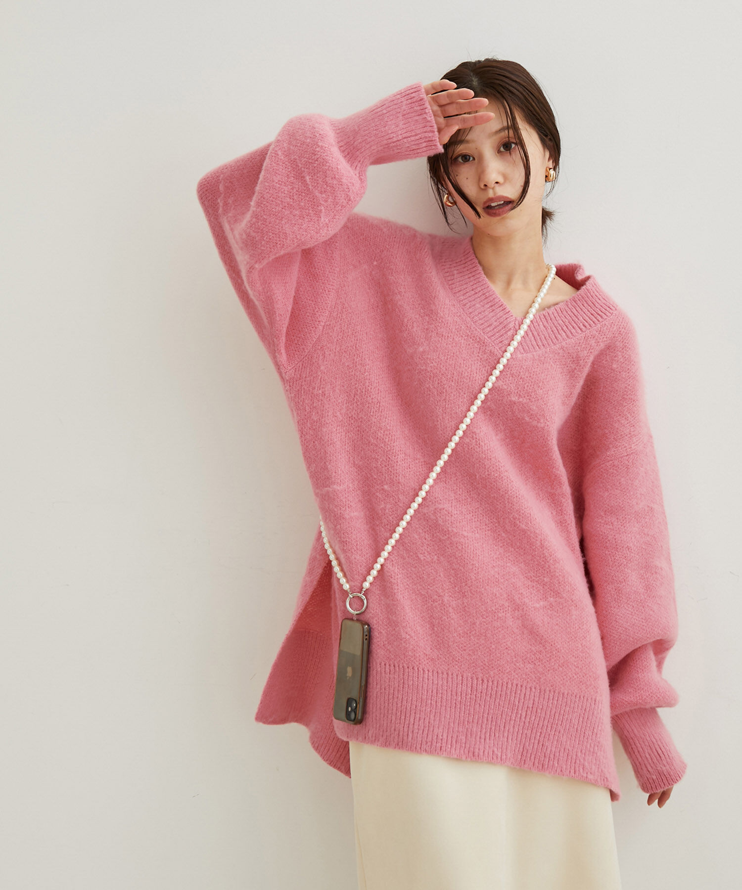 VIS「アート柄＆無地アソートふわふわVネックニット」|ニット・セーター|