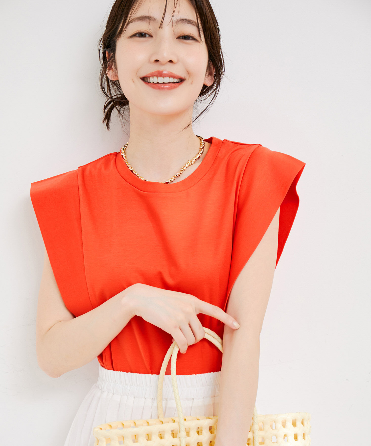 VIS「【接触冷感・洗える】シルケットフレンチスリーブトップス」|Tシャツ・カットソー|