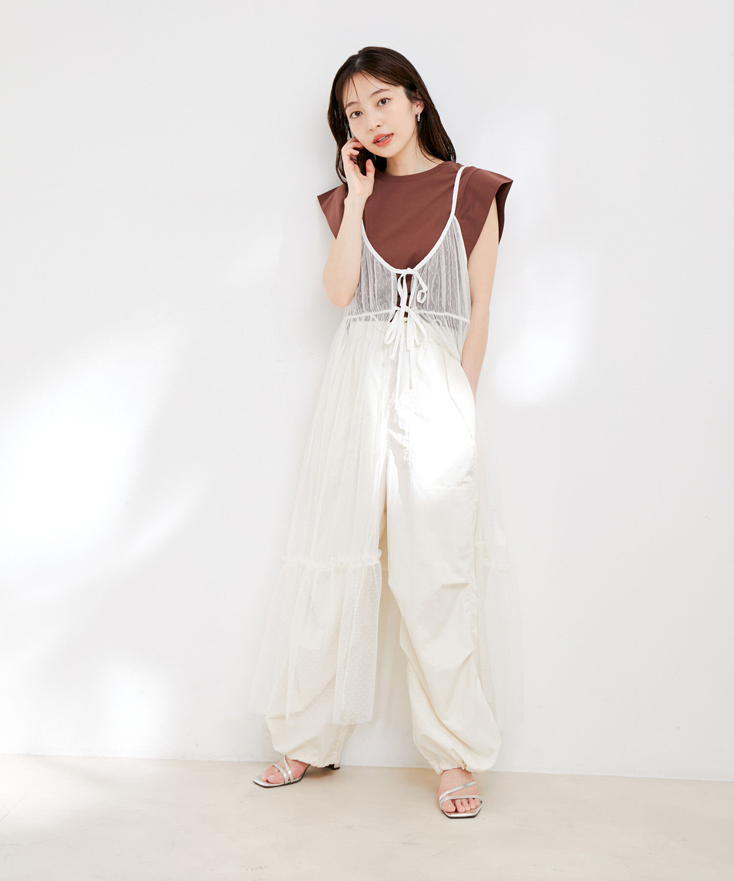 VIS「【接触冷感・洗える】シルケットフレンチスリーブトップス」|Tシャツ・カットソー|