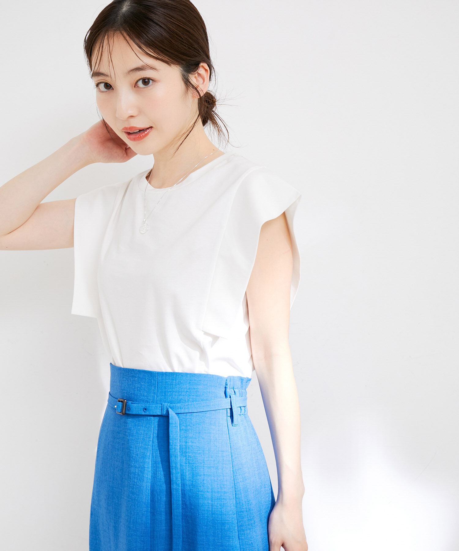 VIS「【接触冷感・洗える】シルケットフレンチスリーブトップス」|Tシャツ・カットソー|