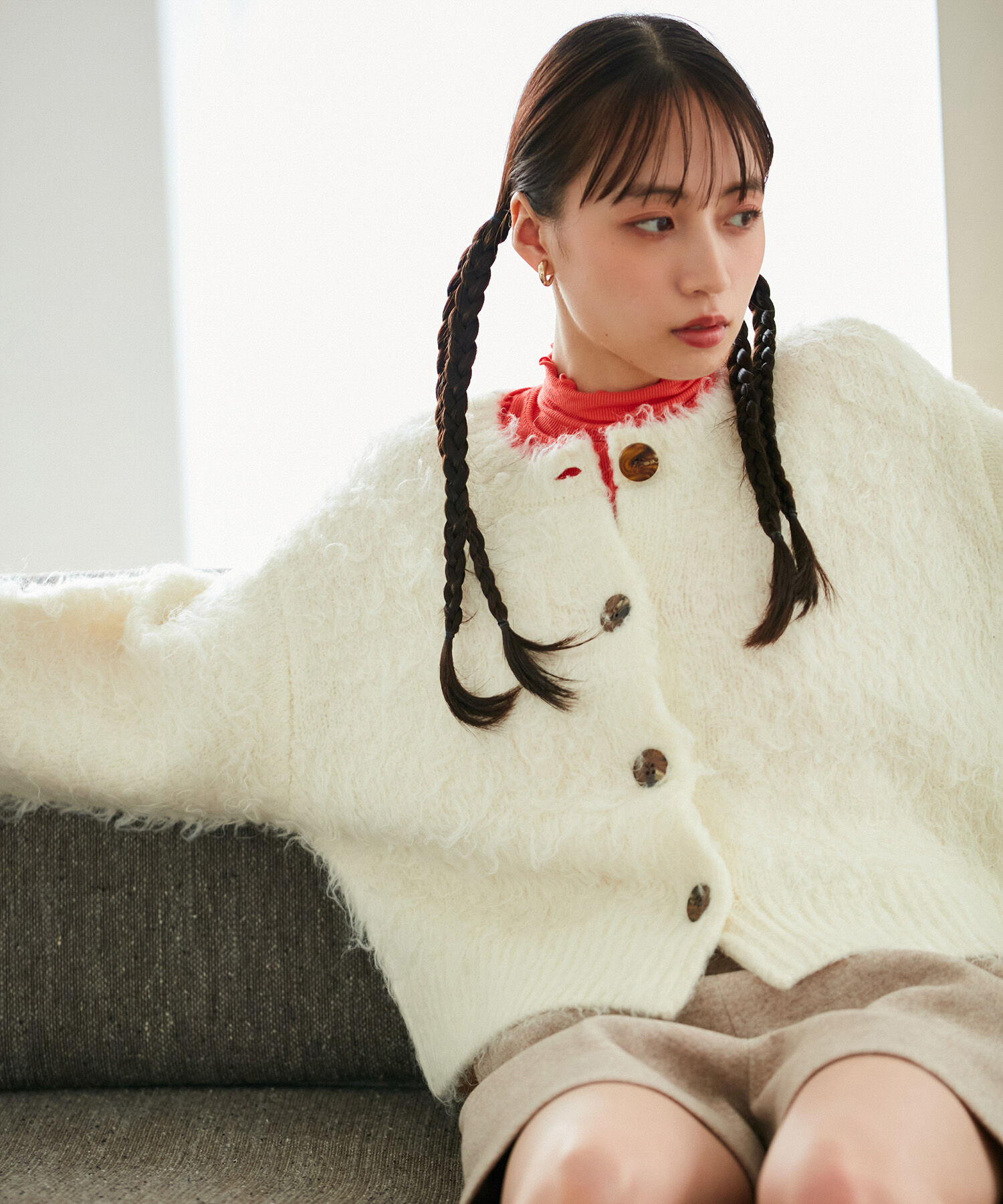 VIS「【前後2WAY】毛混くるくるシャギーカーディガン」|カーディガン|