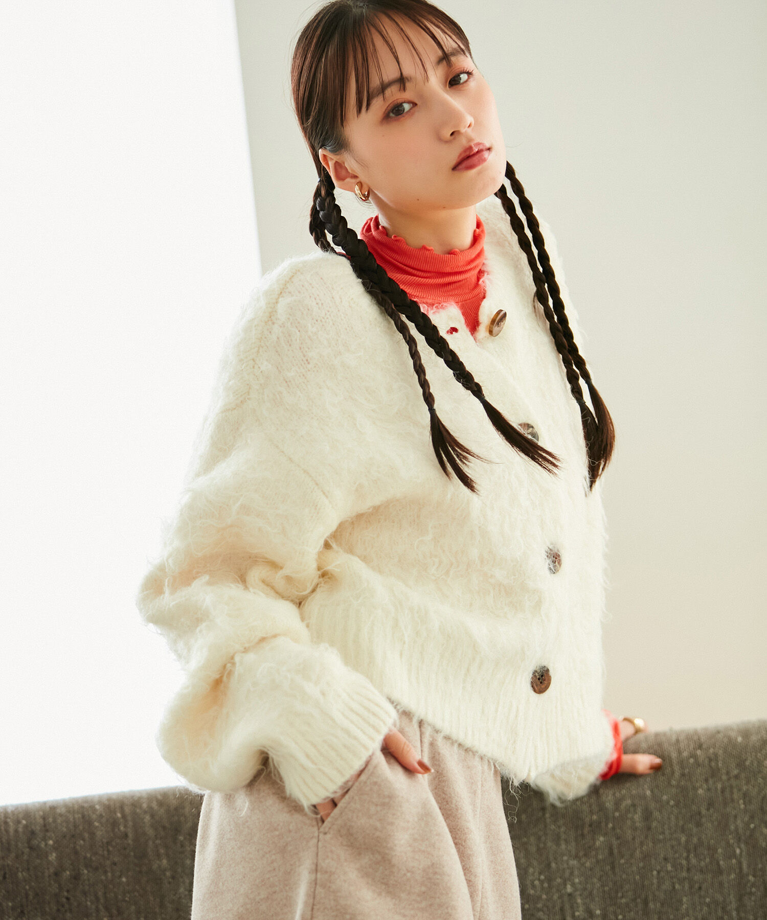 VIS「【前後2WAY】毛混くるくるシャギーカーディガン」|カーディガン|