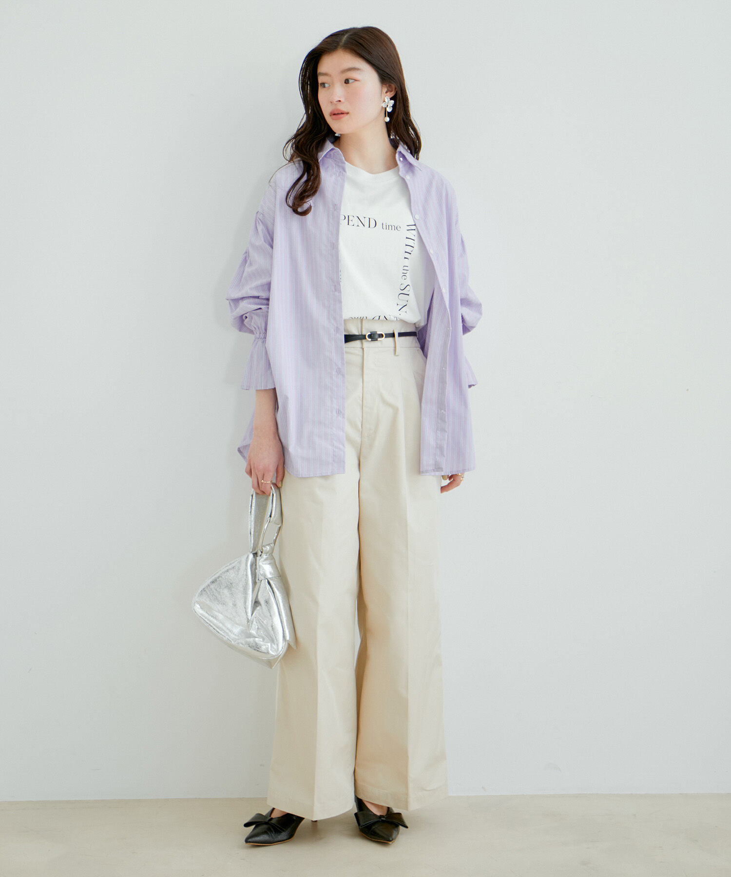 VIS「【洗える】サイドラインワイドパンツ」|スラックス|