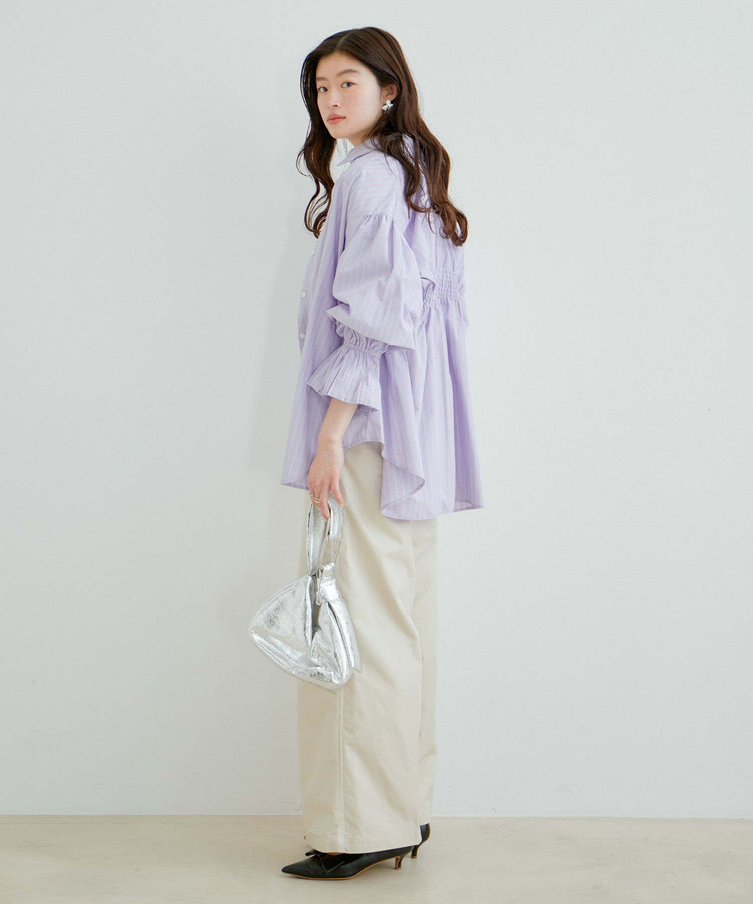 VIS「【洗える】サイドラインワイドパンツ」|スラックス|