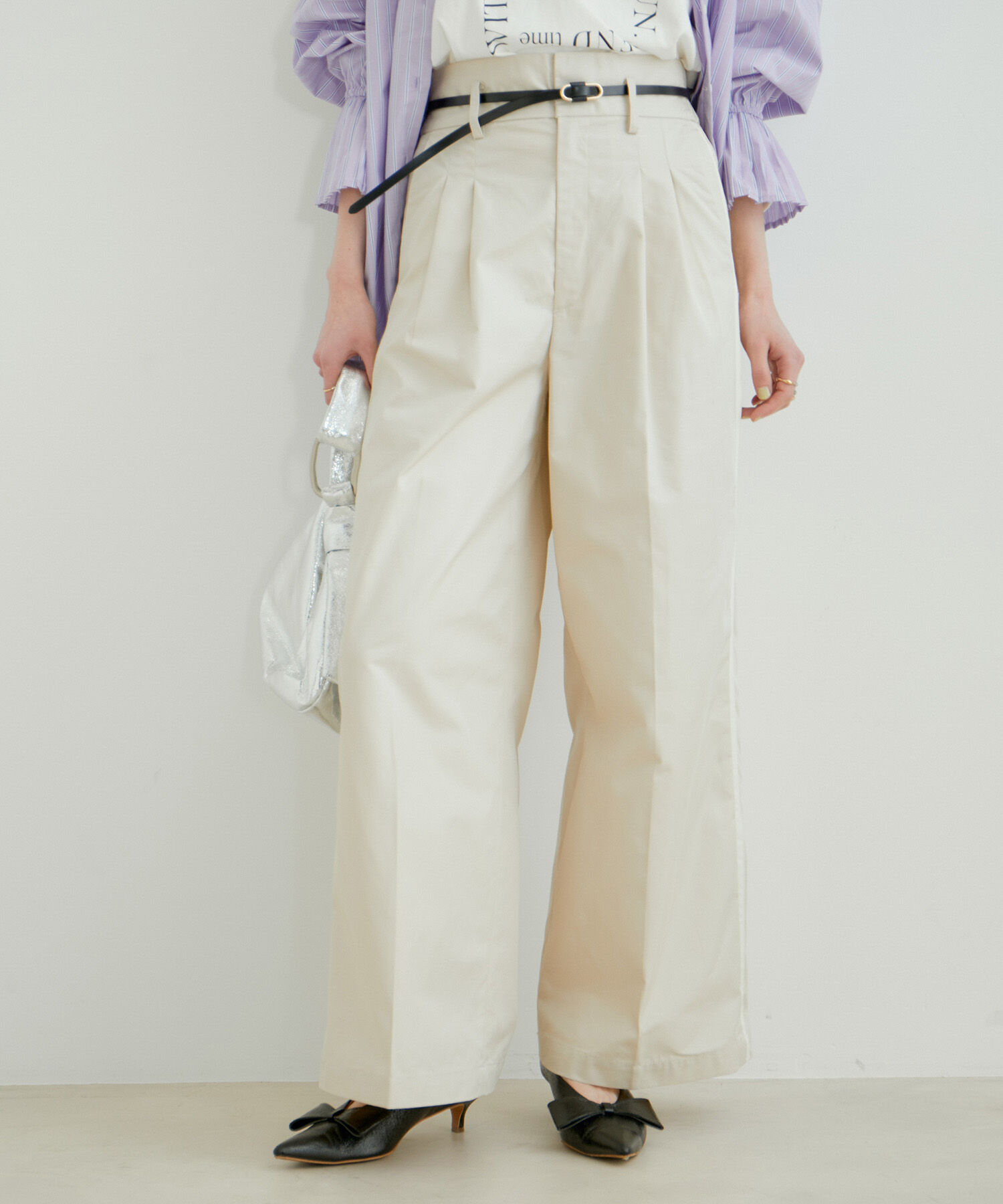 VIS「【洗える】サイドラインワイドパンツ」|スラックス|