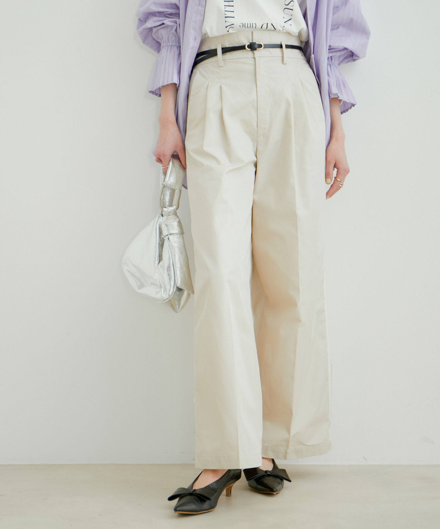 VIS「【洗える】サイドラインワイドパンツ」|スラックス|