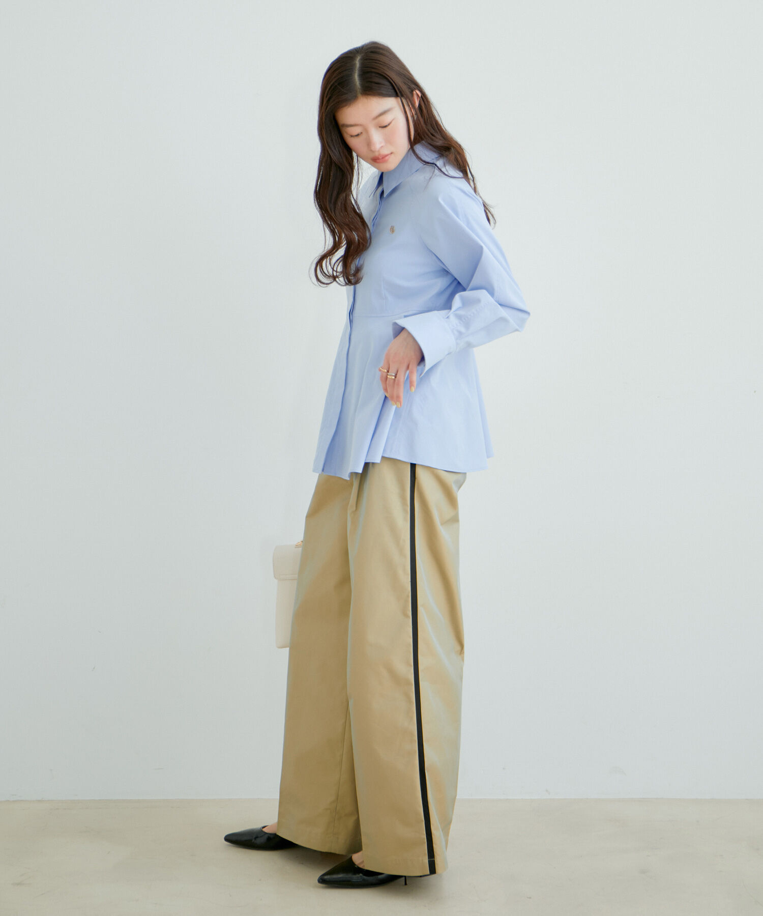 VIS「【洗える】サイドラインワイドパンツ」|スラックス|