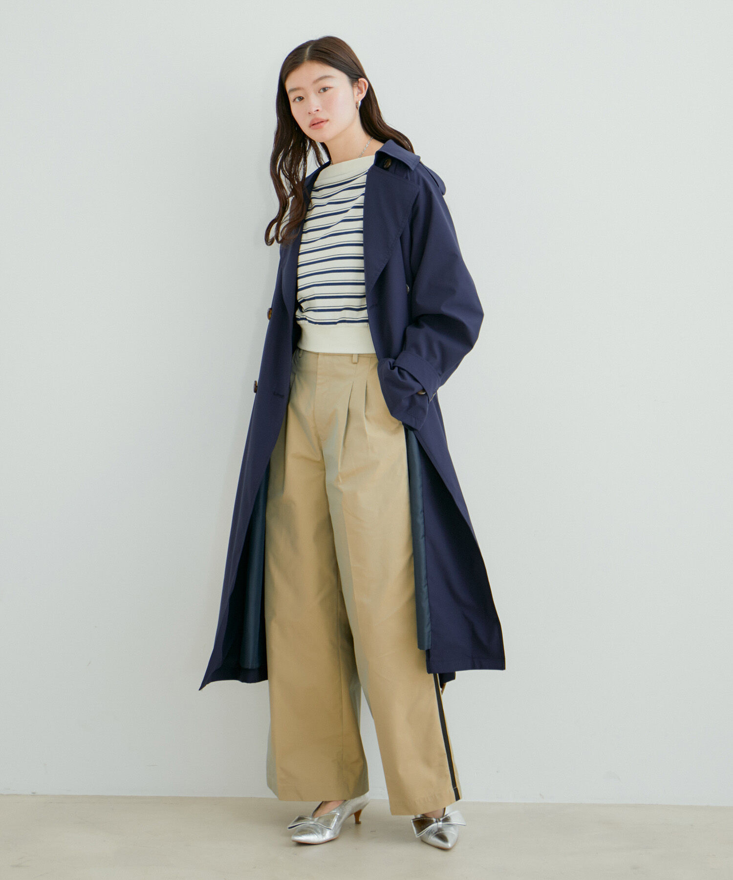 VIS「【洗える】サイドラインワイドパンツ」|スラックス|