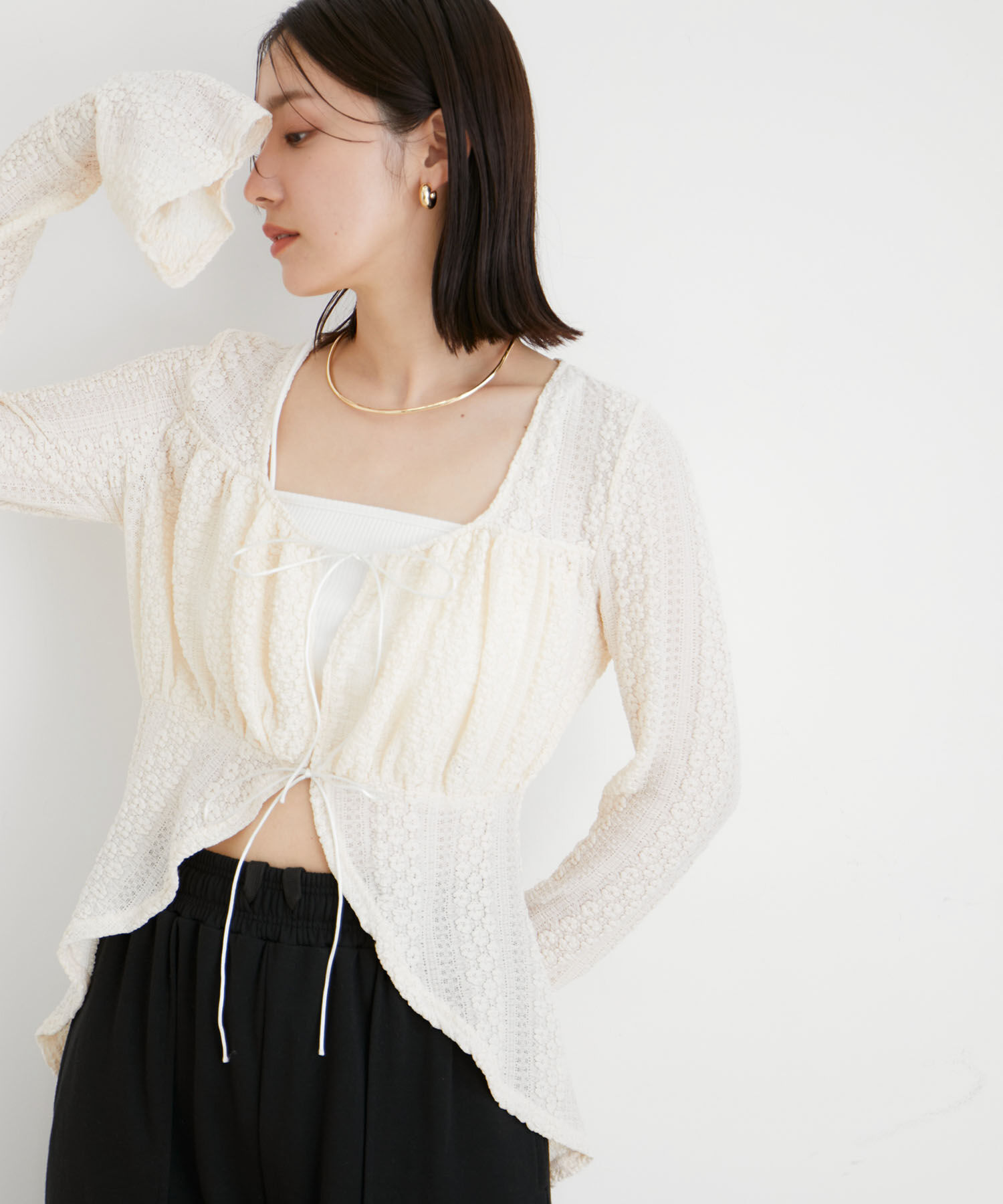 VIS「【洗える】フリルレースブラウス」|シャツ・ブラウス|