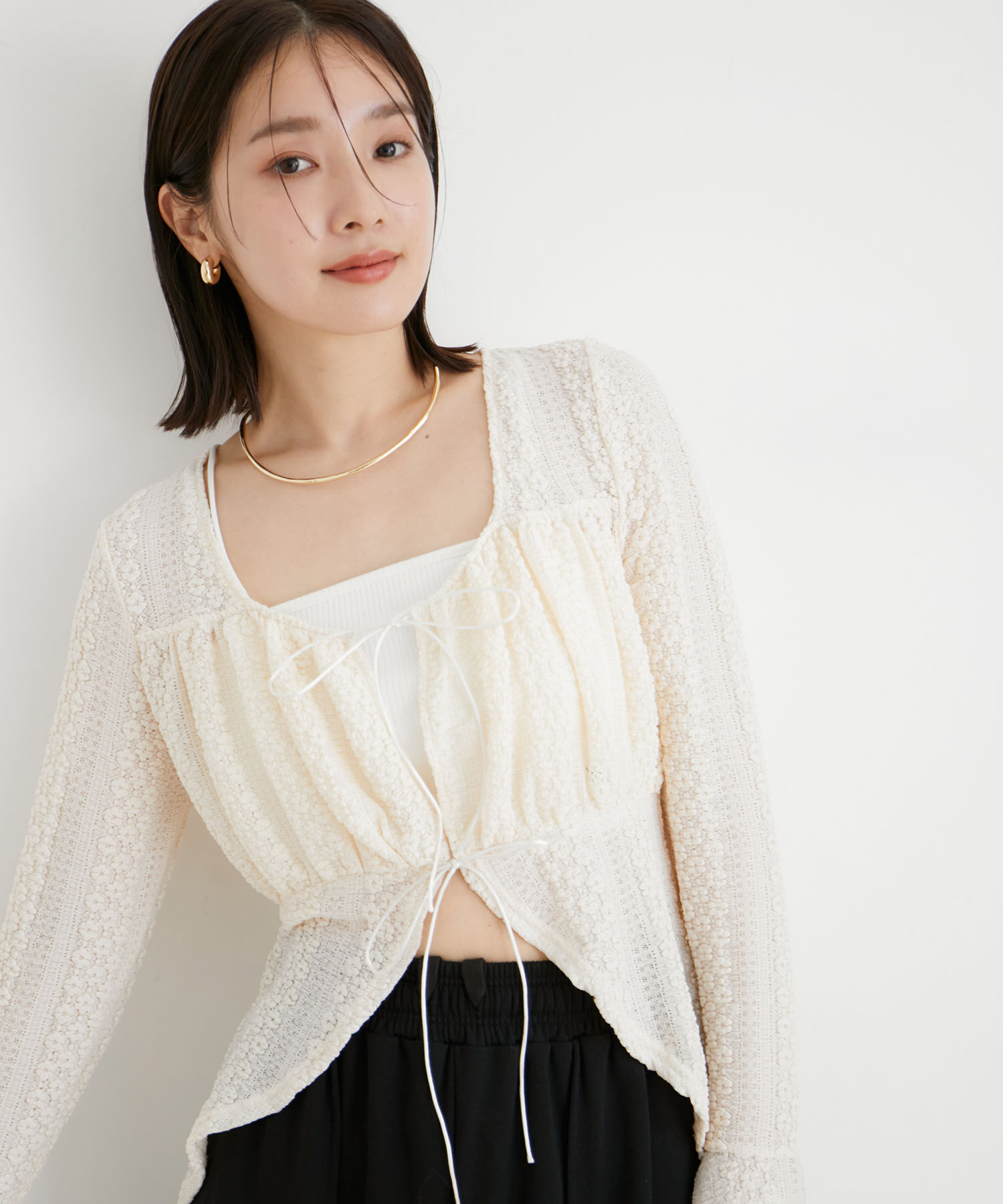 VIS「【洗える】フリルレースブラウス」|シャツ・ブラウス|