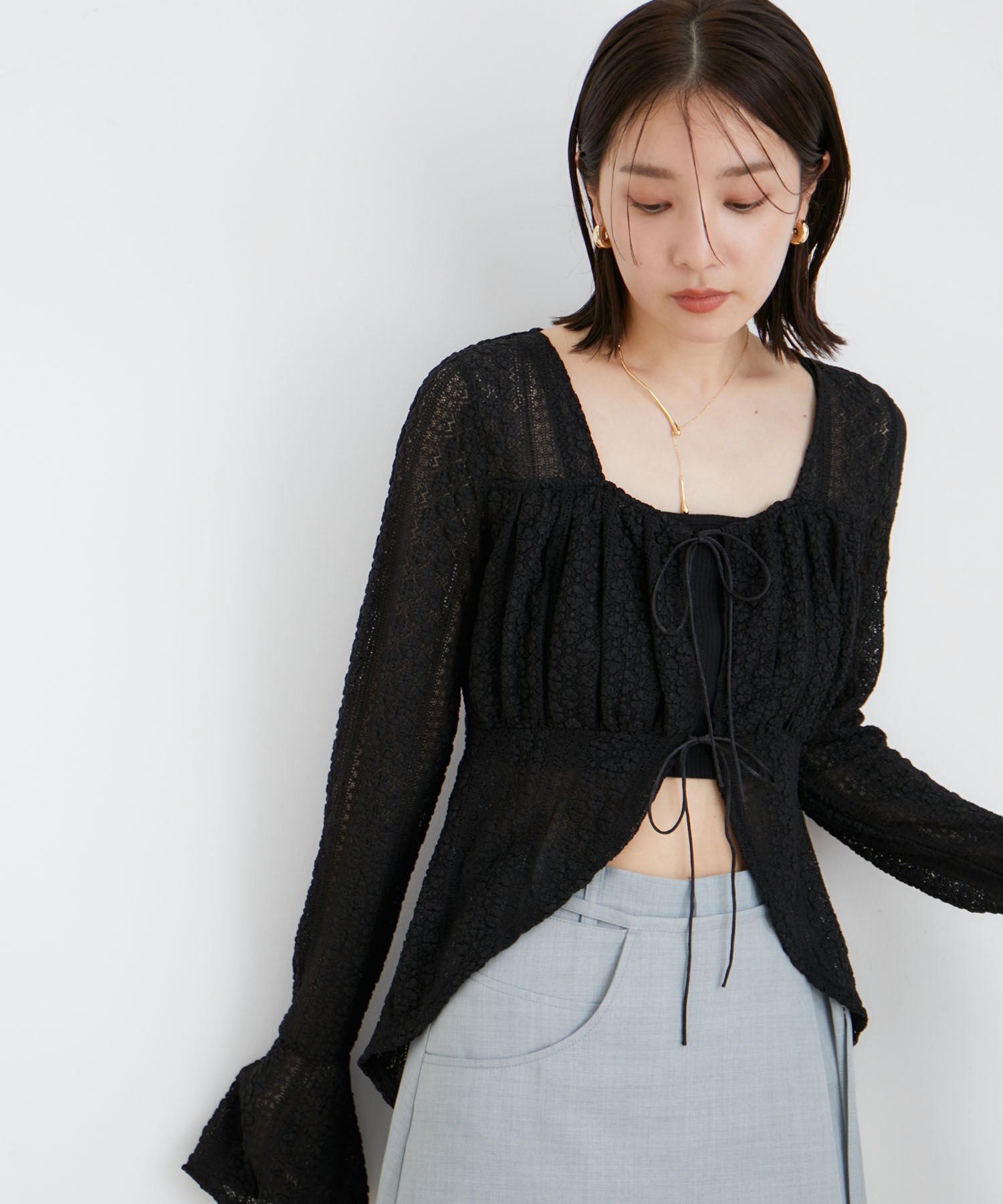 VIS「【洗える】フリルレースブラウス」|シャツ・ブラウス|