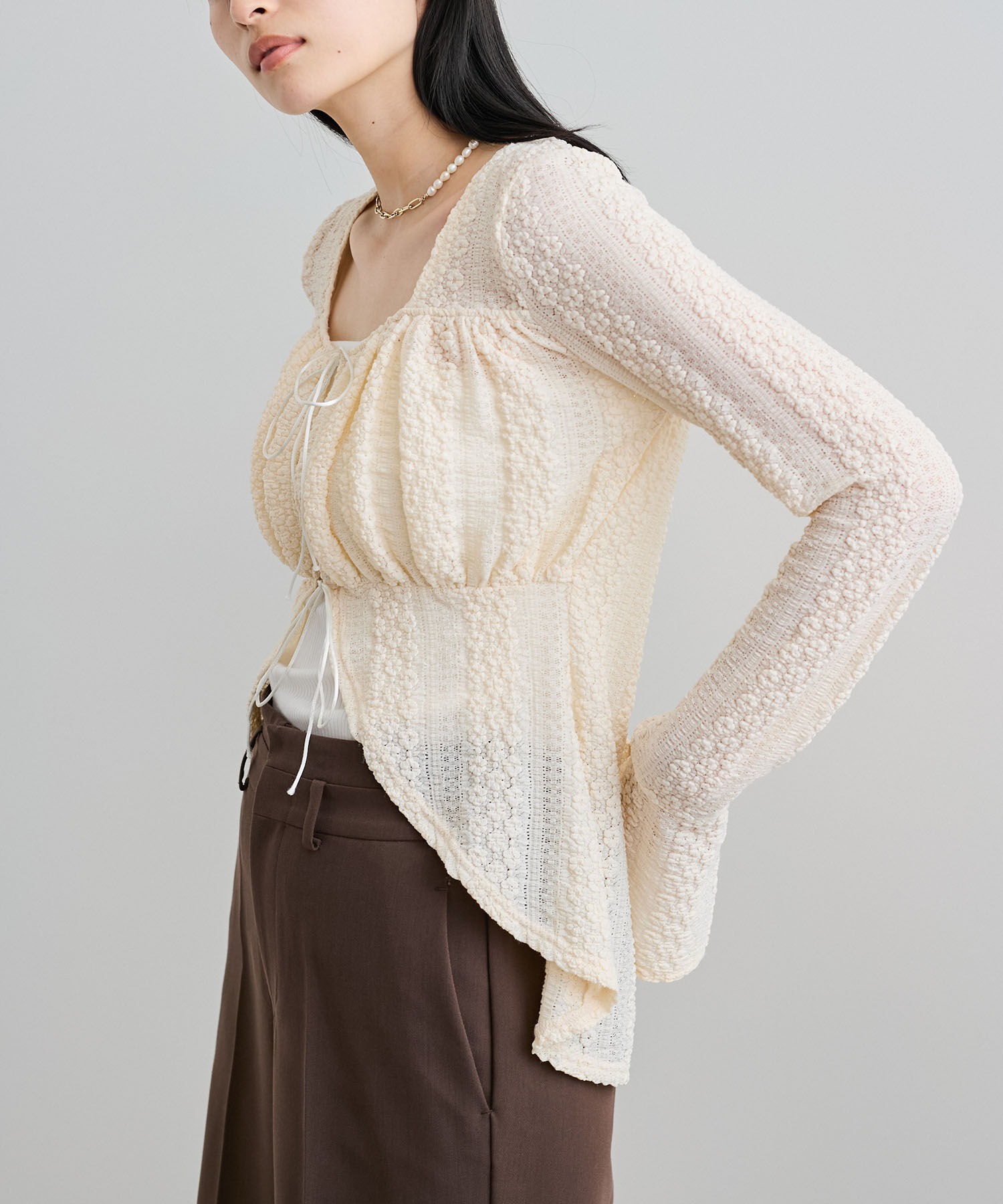 VIS「【洗える】フリルレースブラウス」|シャツ・ブラウス|