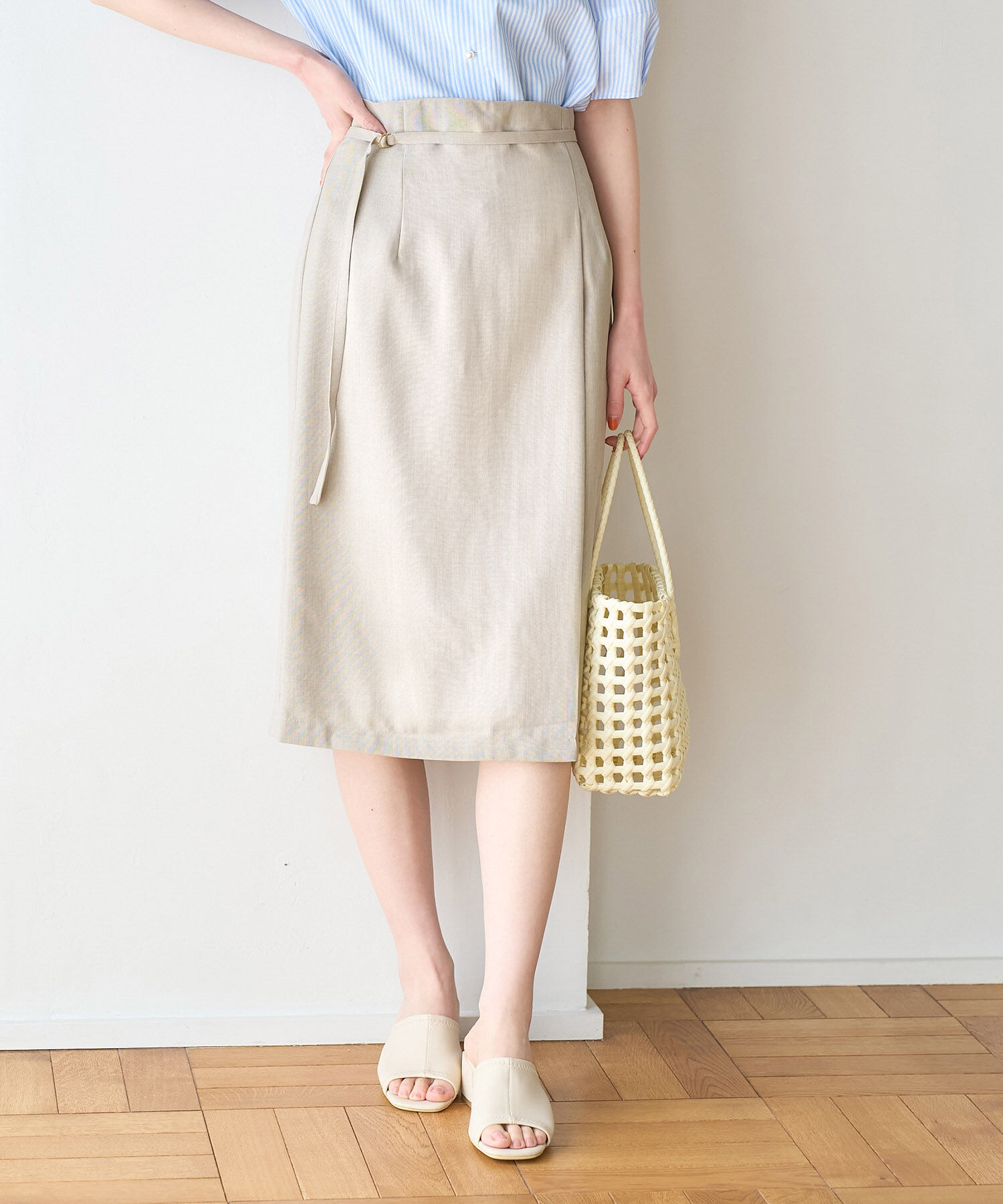 Rope&rsquo;Picnic「【着丈が選べる/着丈短め】リネンライクラップスカート」|スカート|