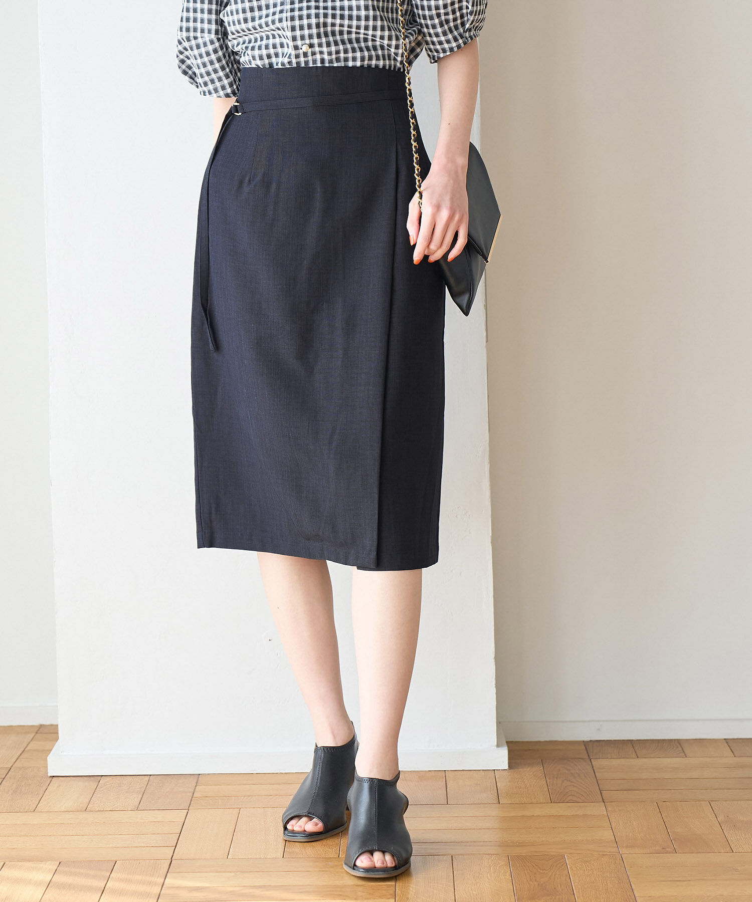 Rope&rsquo;Picnic「【着丈が選べる/着丈短め】リネンライクラップスカート」|スカート|ネイビー(40)