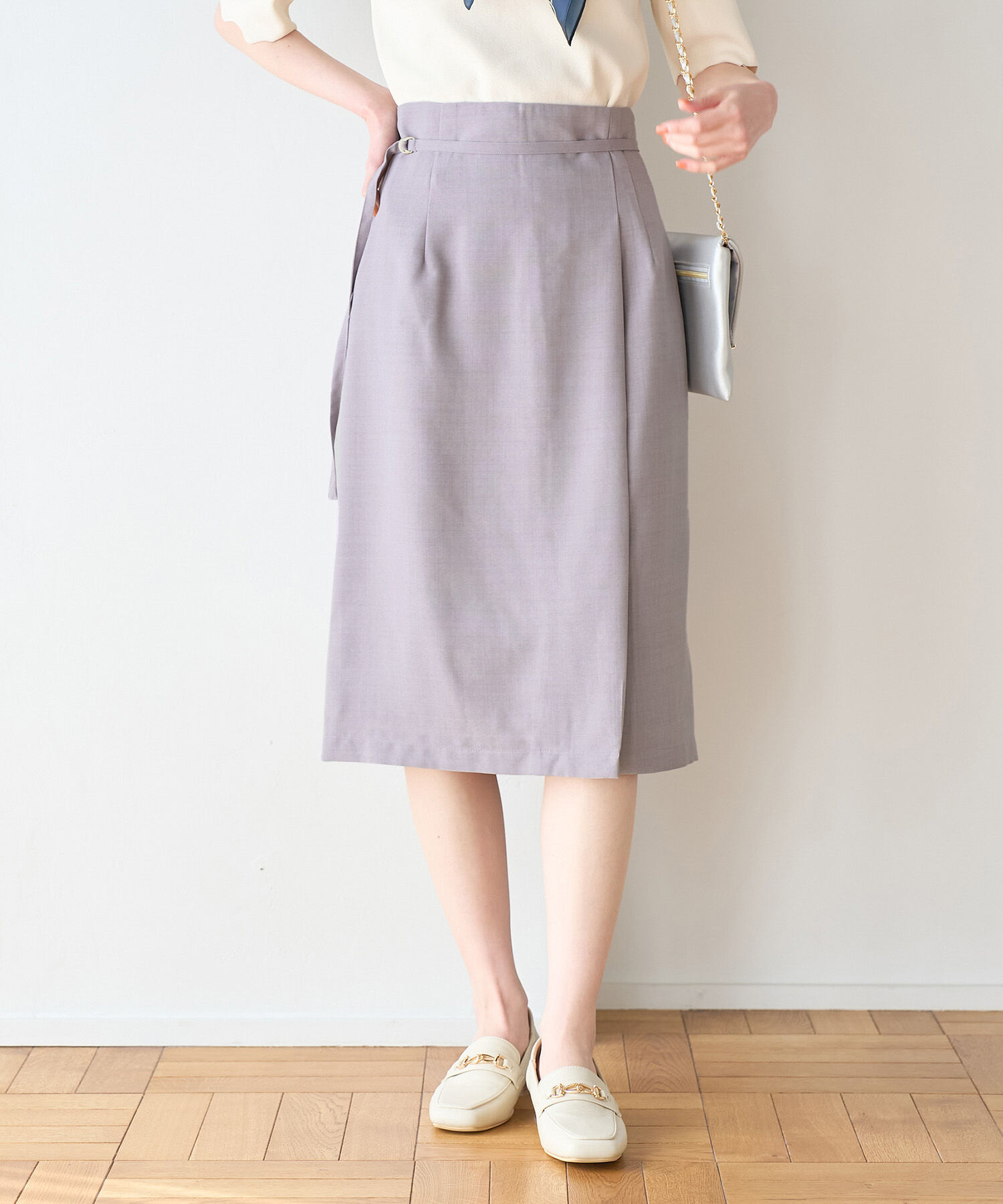 Rope&rsquo;Picnic「【着丈が選べる/着丈短め】リネンライクラップスカート」|スカート|ラベンダー(52)