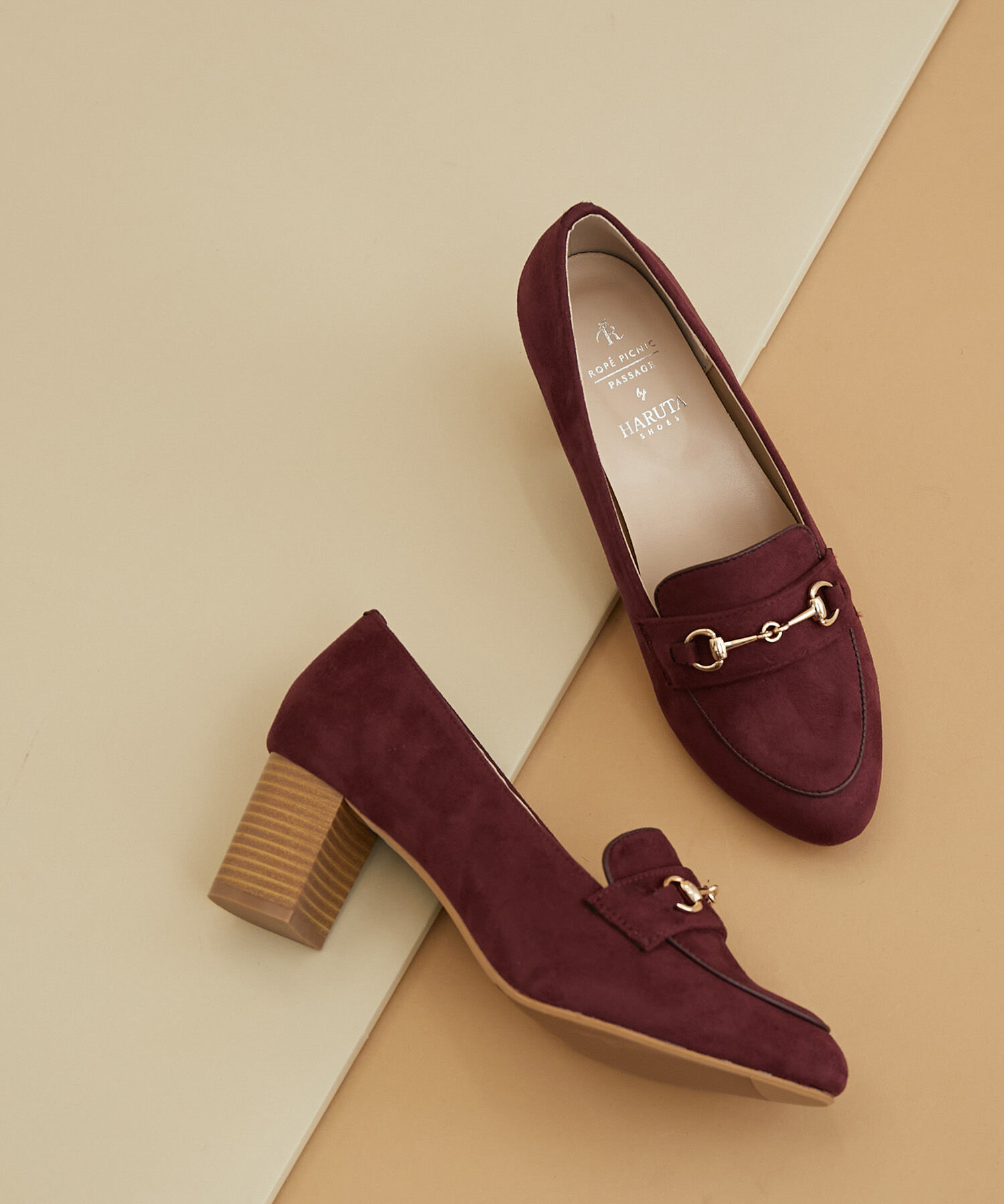 ROPE PICNIC PASSAGE「ROPE' PICNIC PASSAGE byHARUTA/リサイクルスエードヒールアップローファー」|ローファー|ワイン(66)