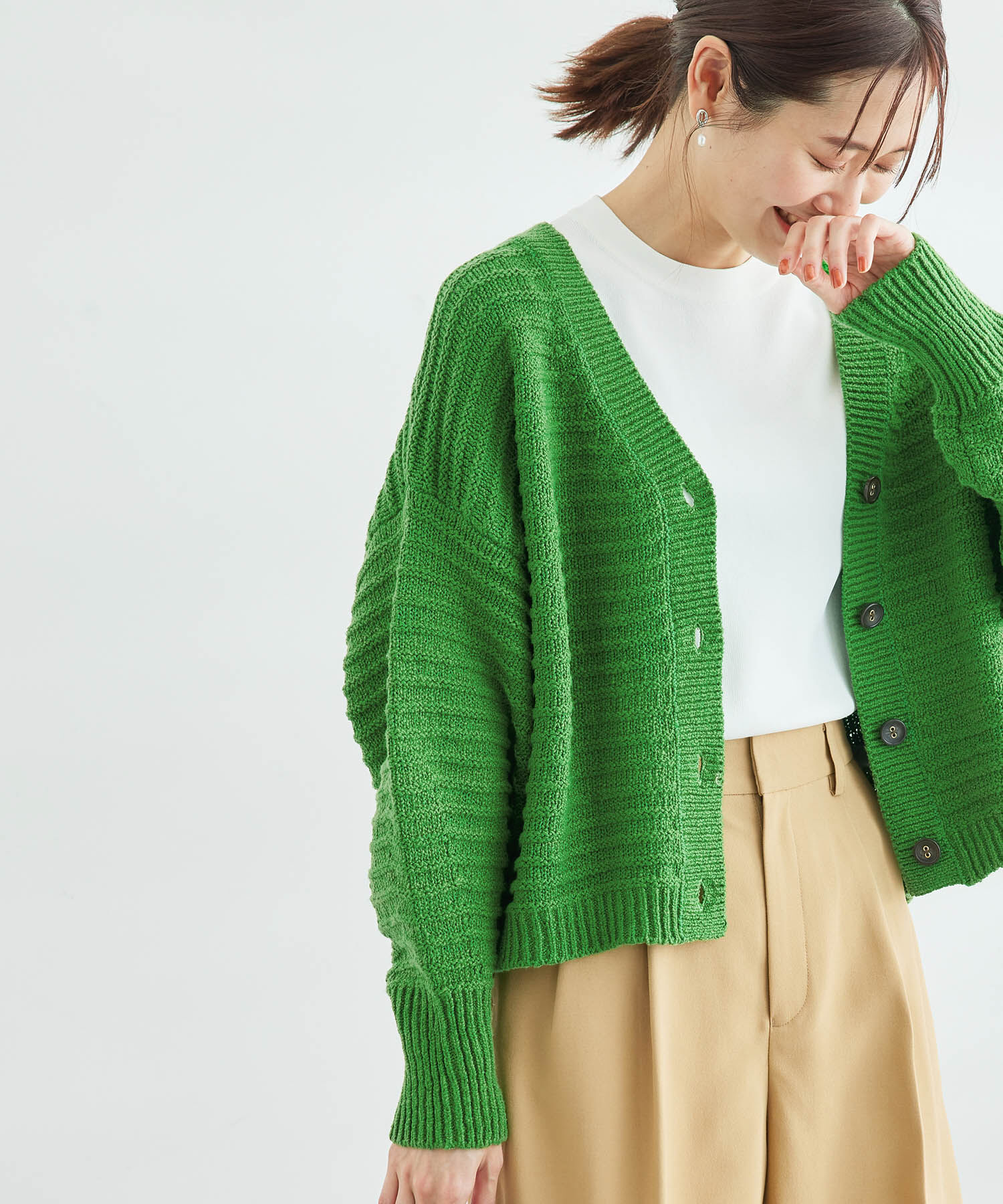 Rope&rsquo;Picnic「リリーヤーンショート丈ニットカーディガン」|カーディガン|グリーン(30)