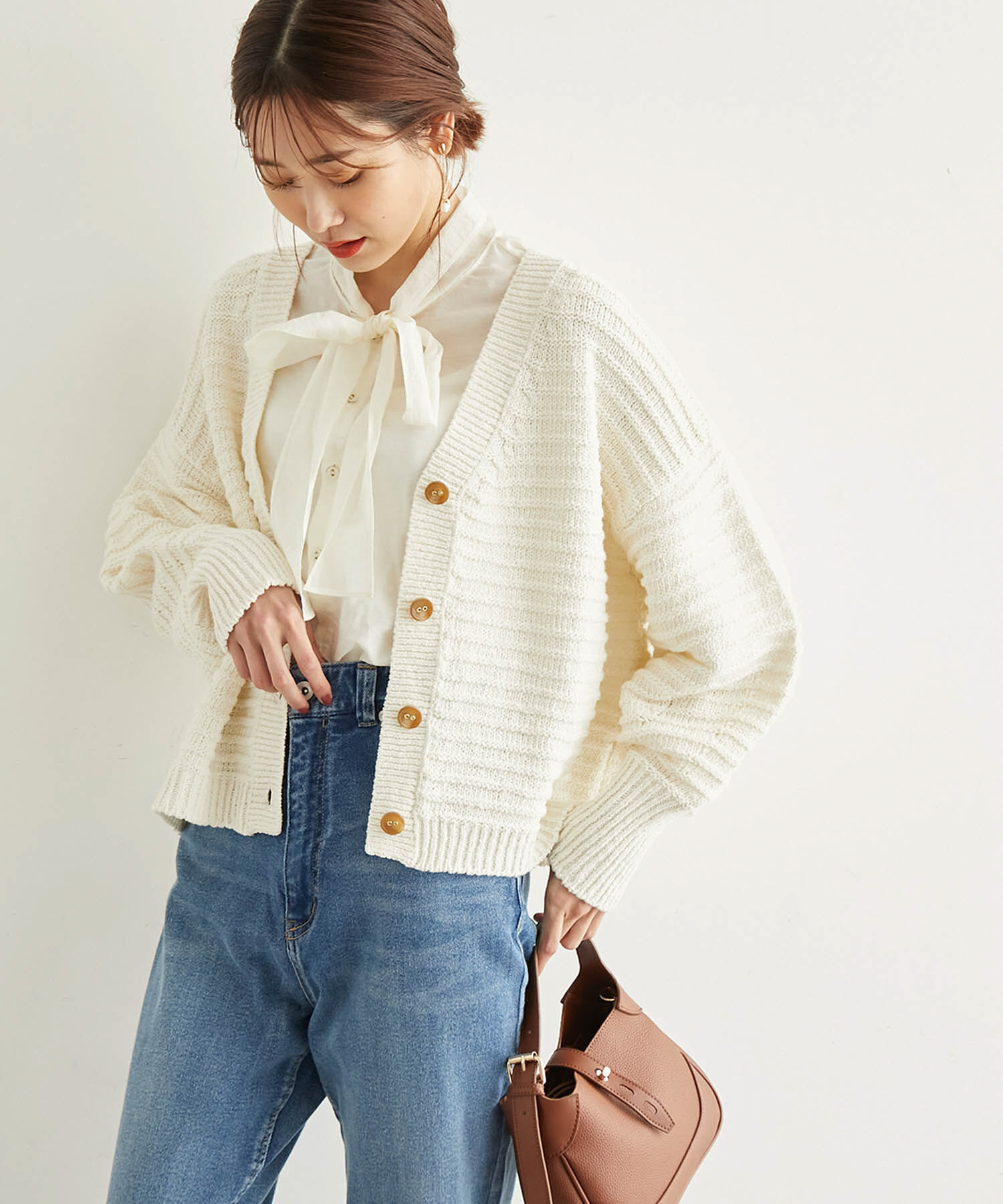 Rope&rsquo;Picnic「リリーヤーンショート丈ニットカーディガン」|カーディガン|