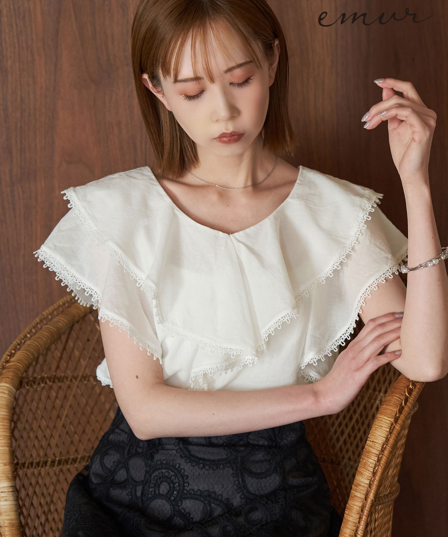 Rope&rsquo;Picnic「【emur/エミュール】洗える/ラッフルカラーブラウス」|シャツ・ブラウス|ホワイト(10)