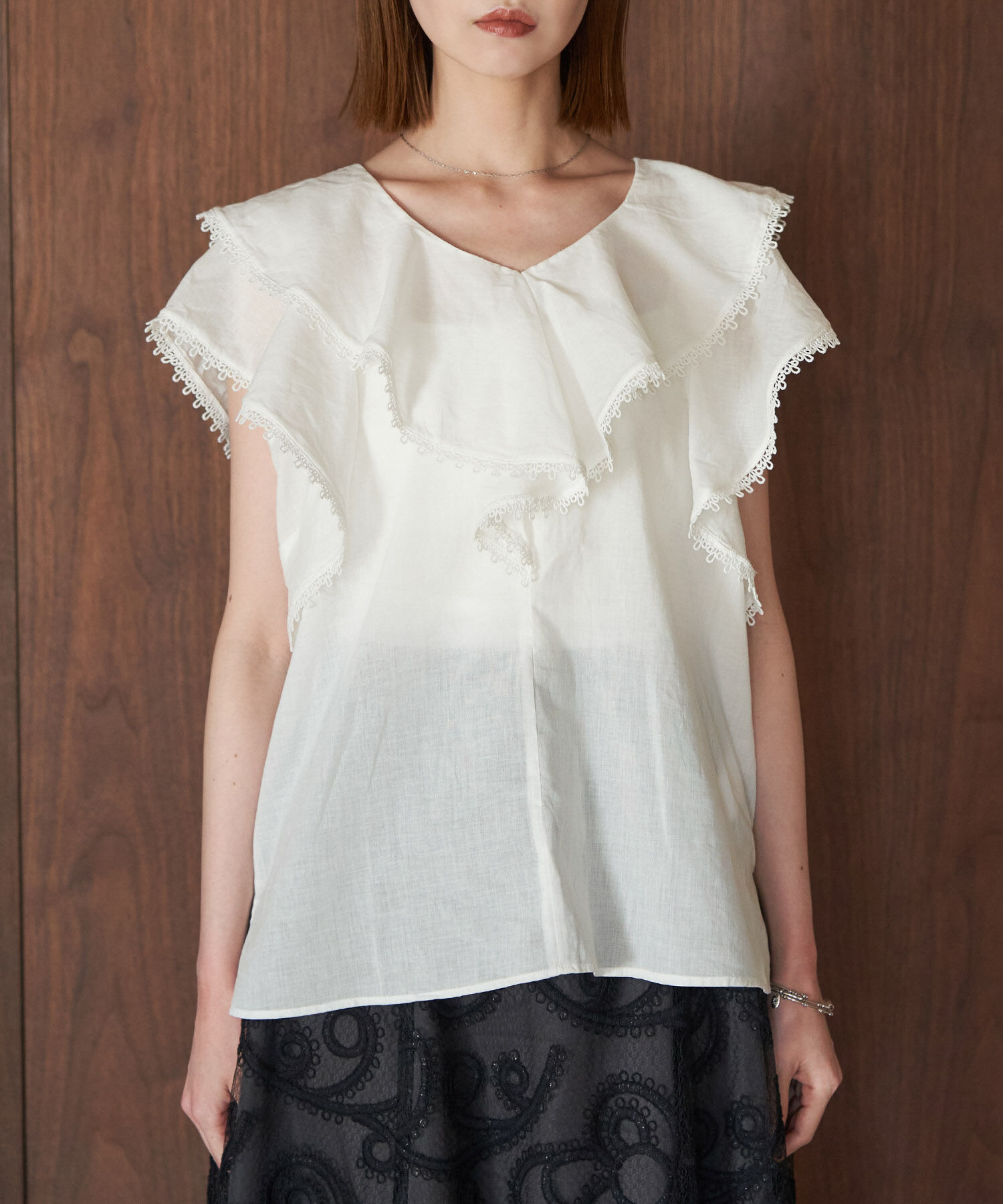 Rope&rsquo;Picnic「【emur/エミュール】洗える/ラッフルカラーブラウス」|シャツ・ブラウス|