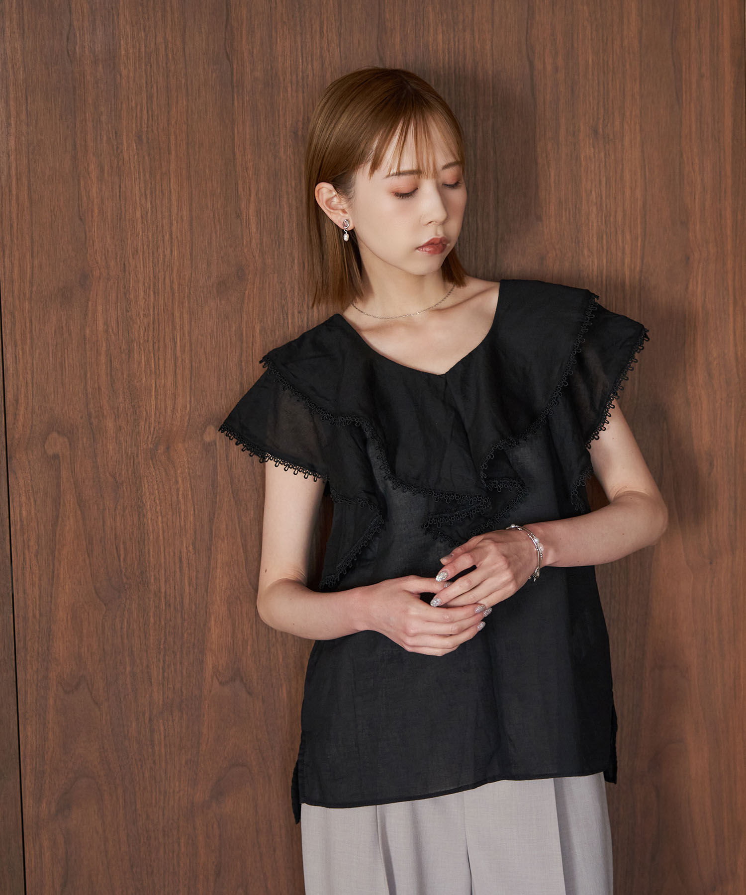 Rope&rsquo;Picnic「【emur/エミュール】洗える/ラッフルカラーブラウス」|シャツ・ブラウス|