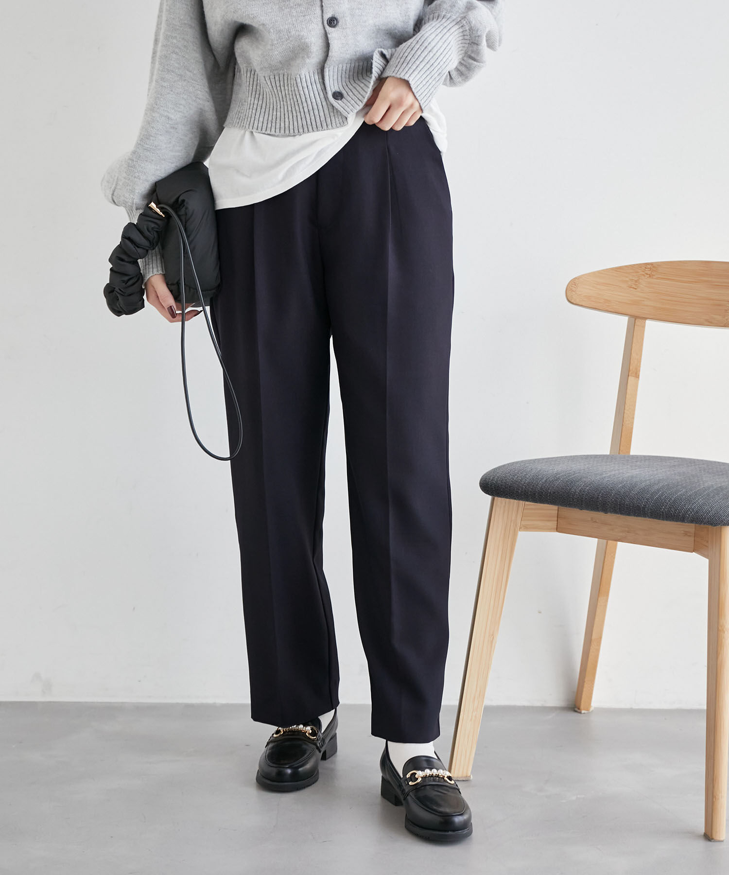 Rope&rsquo;Picnic「ウールライクサキソニーセミタックワイドパンツ」|その他|ネイビー(40)