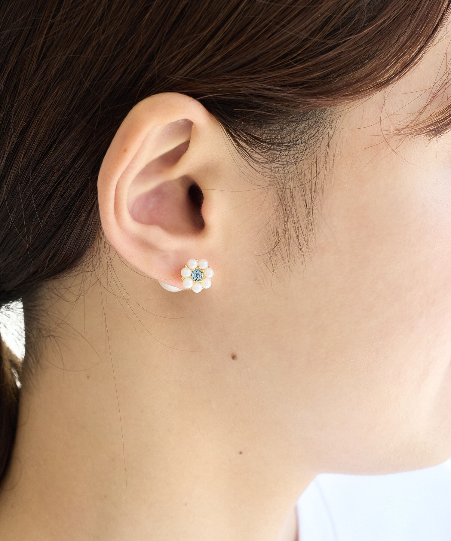 ROPE PICNIC PASSAGE「ビジューフラワーバックパールキャッチピアス」|ピアス|