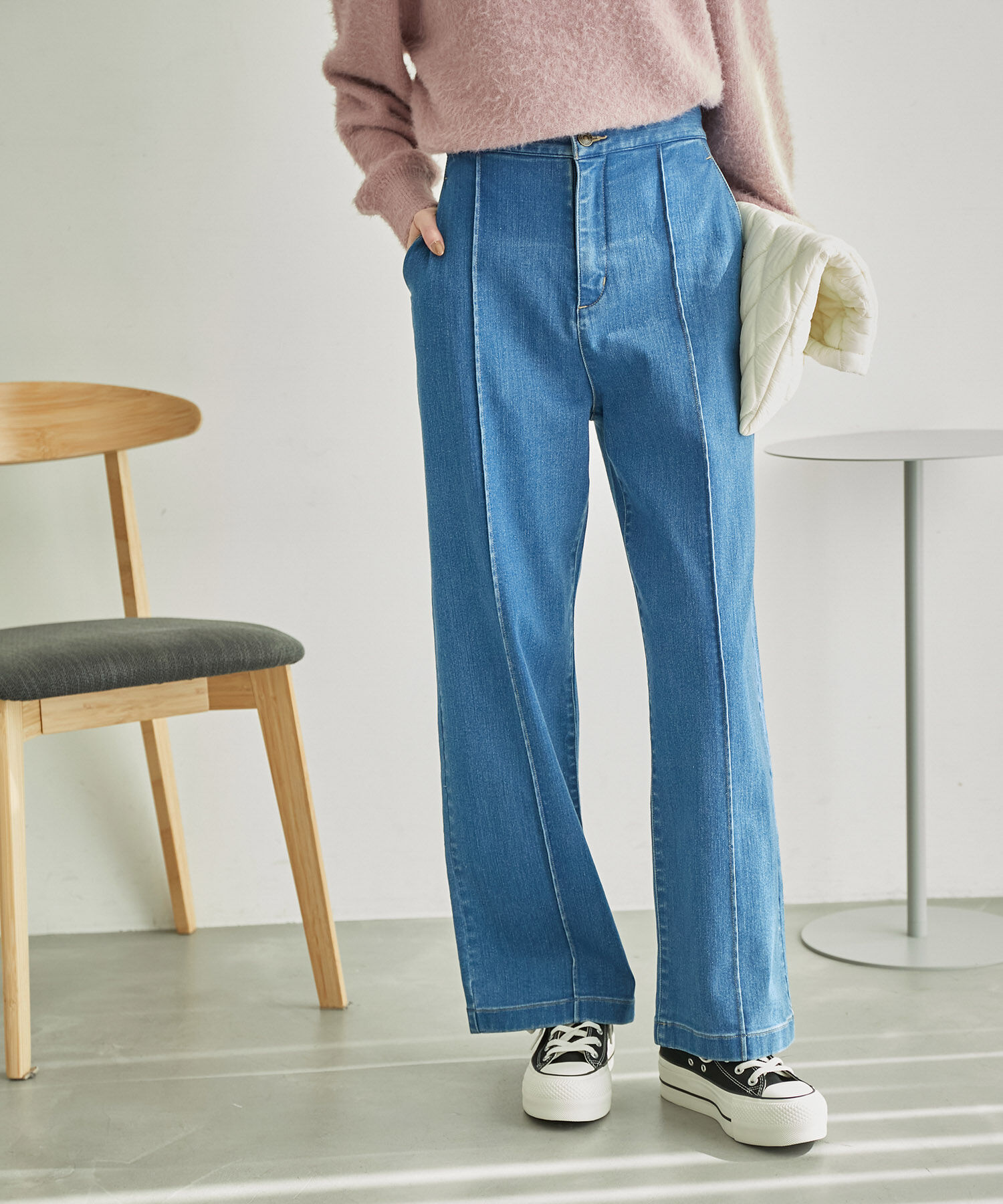 Rope&rsquo;Picnic「【CM着用商品】ウエストシェイプストレートワイドデニム」|デニム|ブルー(44)