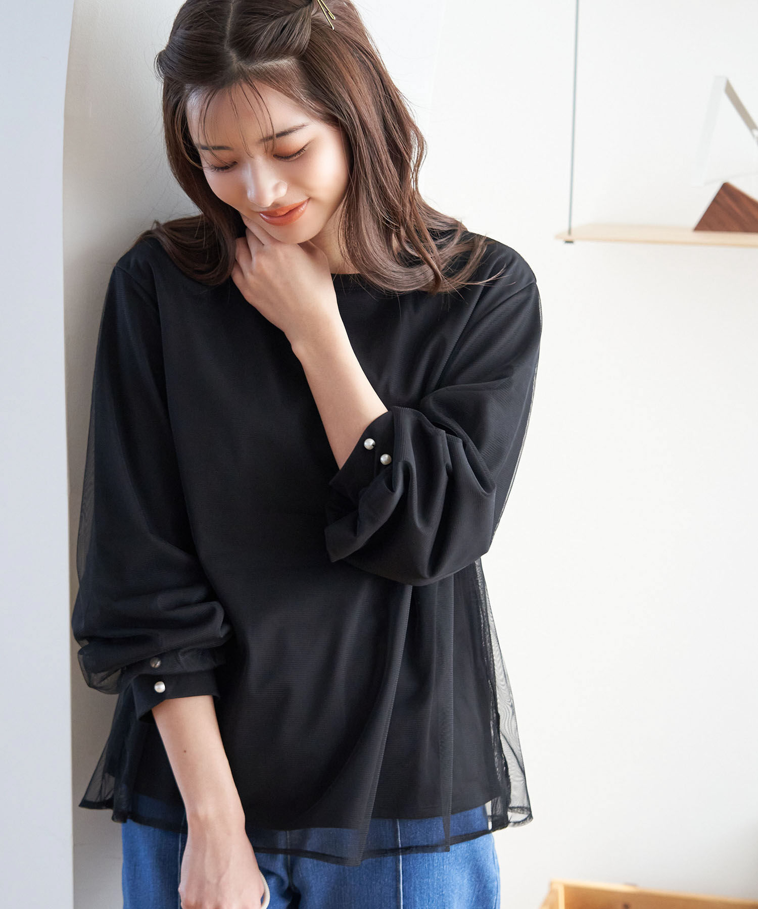 Rope&rsquo;Picnic「【WEB限定】チュールレイヤードトップス」|Tシャツ・カットソー|ブラック(01)