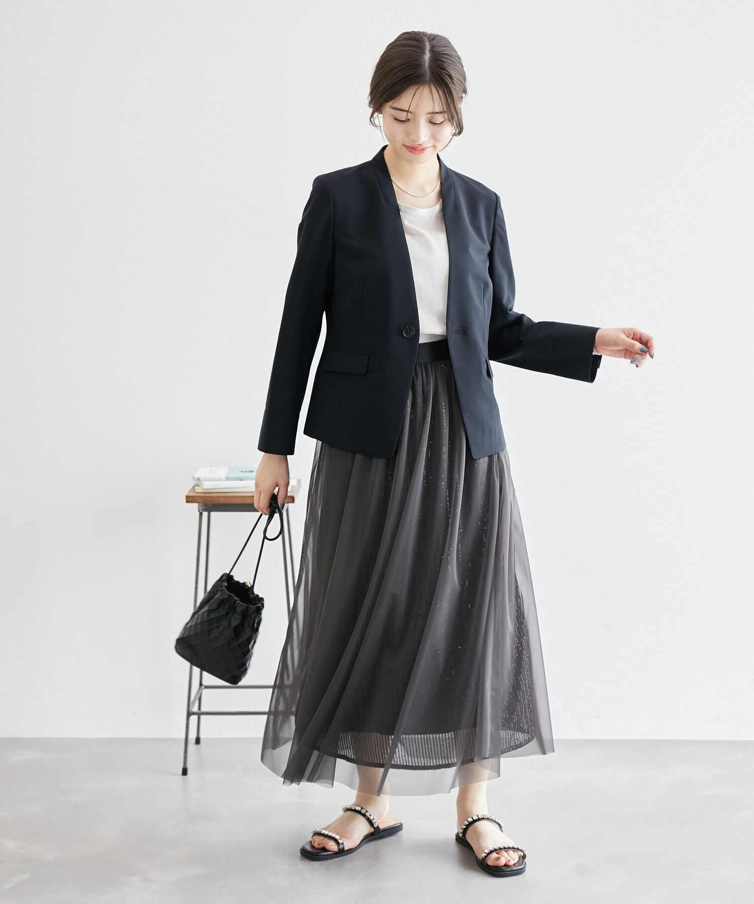 Rope&rsquo;Picnic「リネンライクノーラペルジャケット/セットアップ対応・UVケア」|ノーカラージャケット|