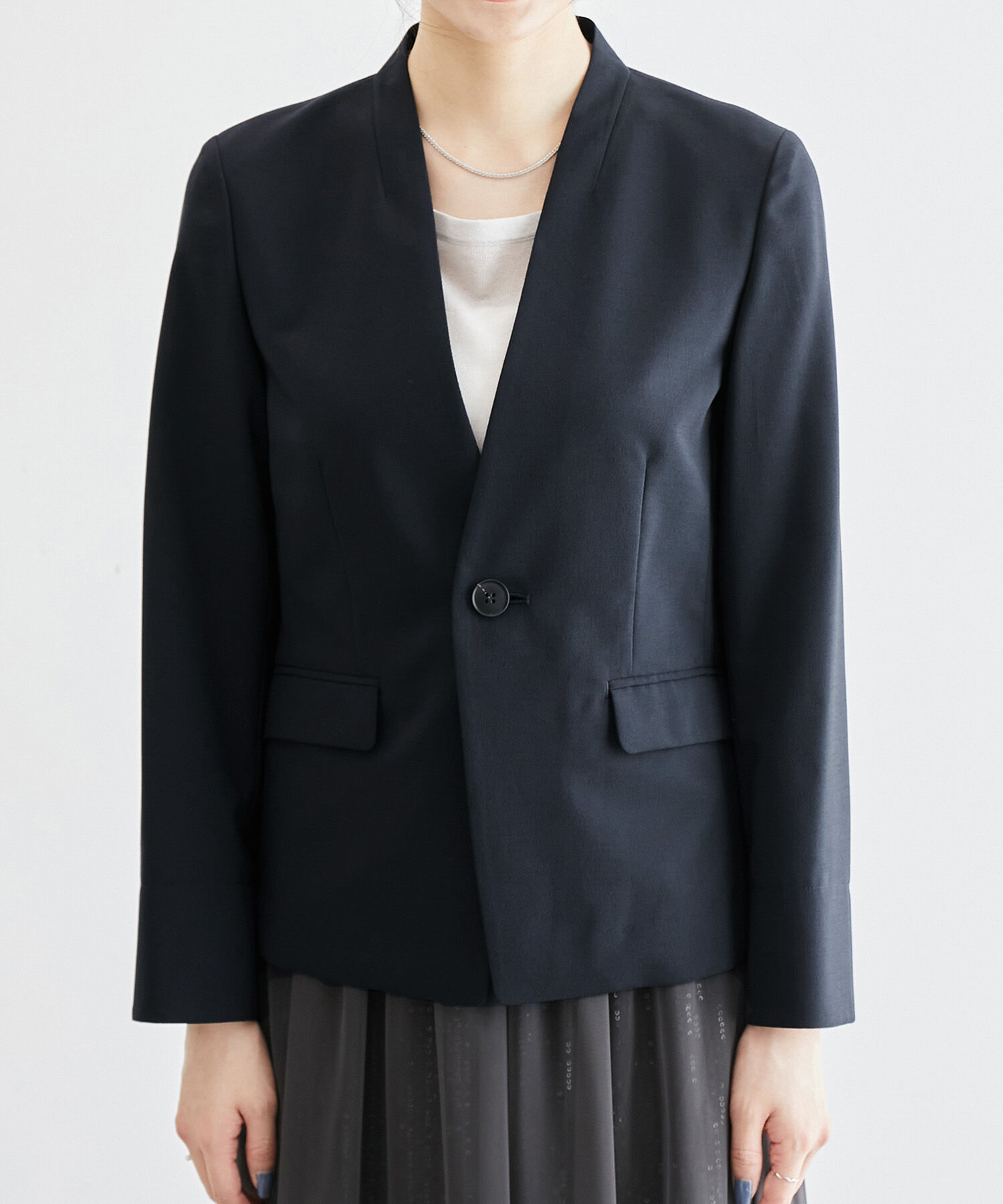 Rope&rsquo;Picnic「リネンライクノーラペルジャケット/セットアップ対応・UVケア」|ノーカラージャケット|