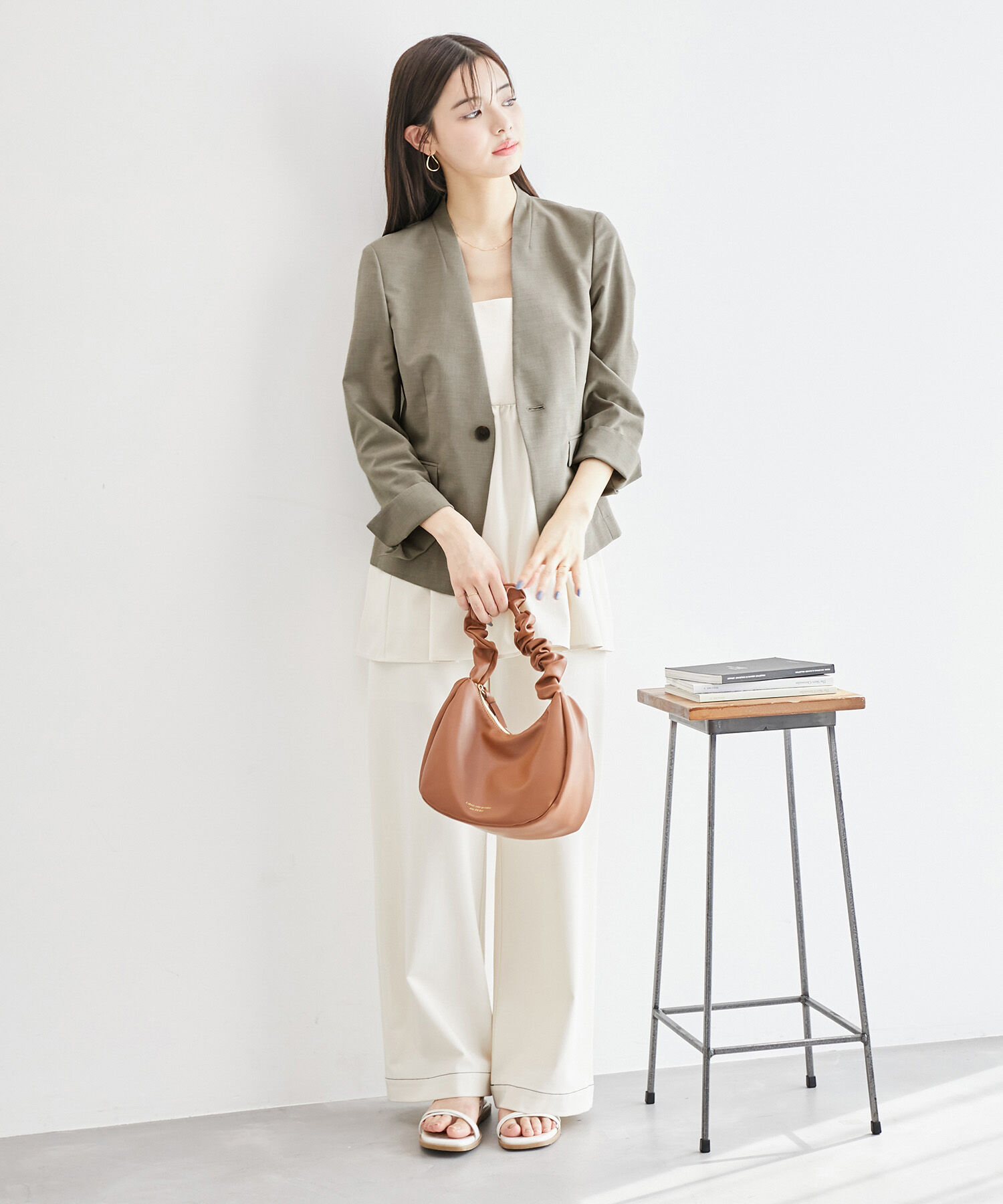 Rope&rsquo;Picnic「リネンライクノーラペルジャケット/セットアップ対応・UVケア」|ノーカラージャケット|