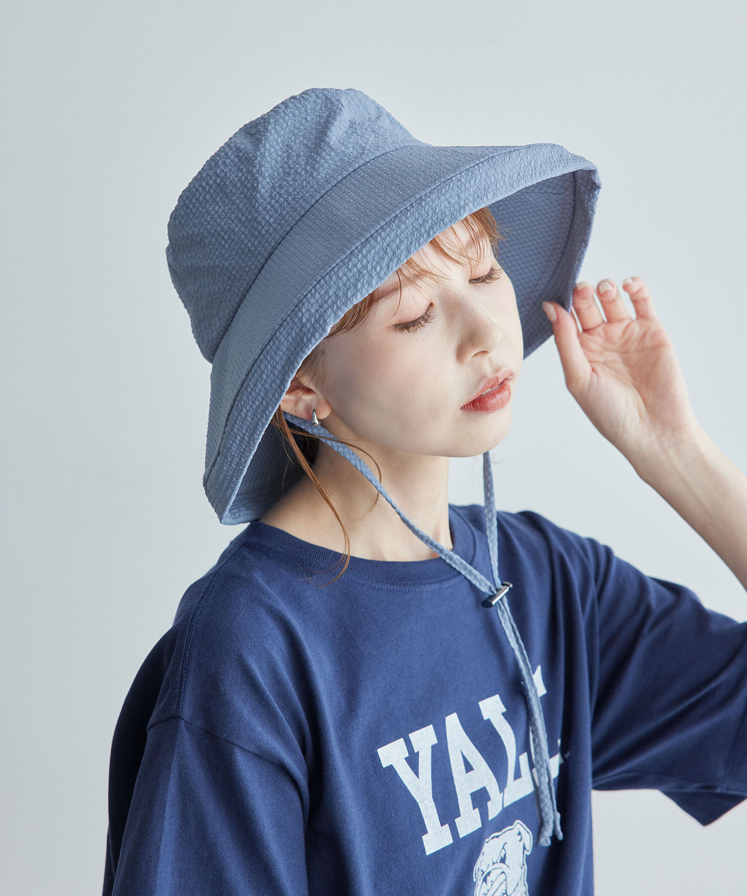 ROPE PICNIC PASSAGE「はっ水・遮光/チェックシアサッカーサファリハット」|ハット|ブルー系(45)