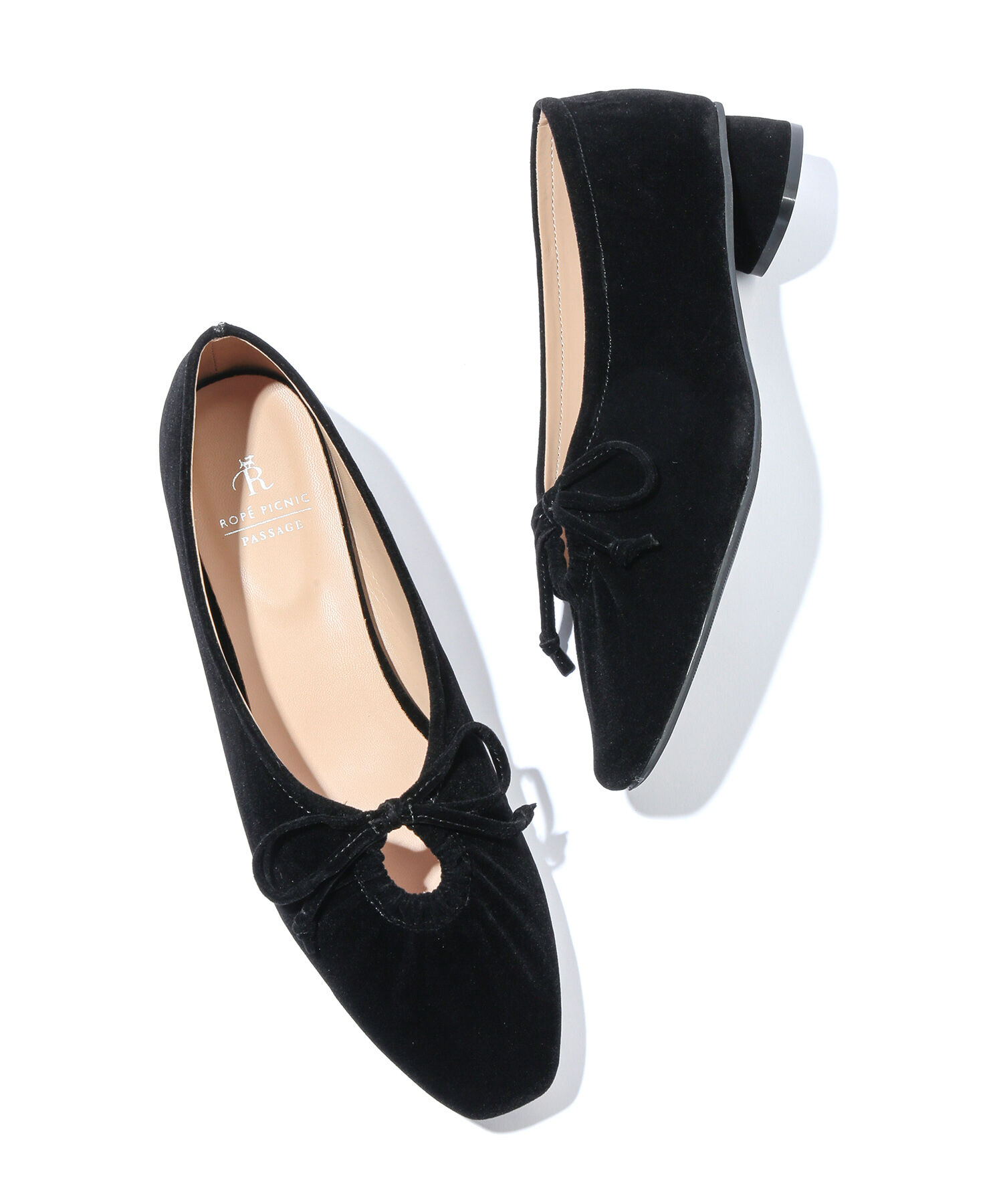 ROPE PICNIC PASSAGE「リボンギャザーベロアパンプス」|パンプス|