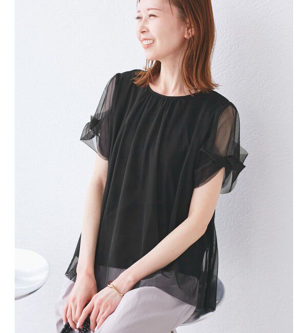 Rope&rsquo;Picnic「Cutee チュールドッキングツイストスリーブトップス/リンクコーデ」|Tシャツ・カットソー|