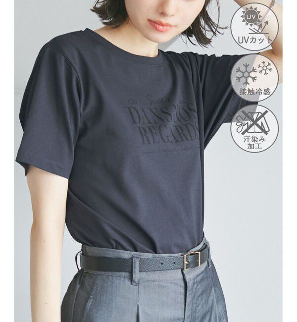 Rope&rsquo;Picnic「【UVカット・接触冷感・汗染み加工】フレンチロゴプリントTシャツ」|Tシャツ・カットソー|チャコール(06)