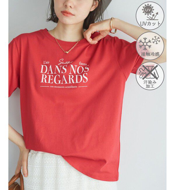 Rope&rsquo;Picnic「【UVカット・接触冷感・汗染み加工】フレンチロゴプリントTシャツ」|Tシャツ・カットソー|レッド(60)